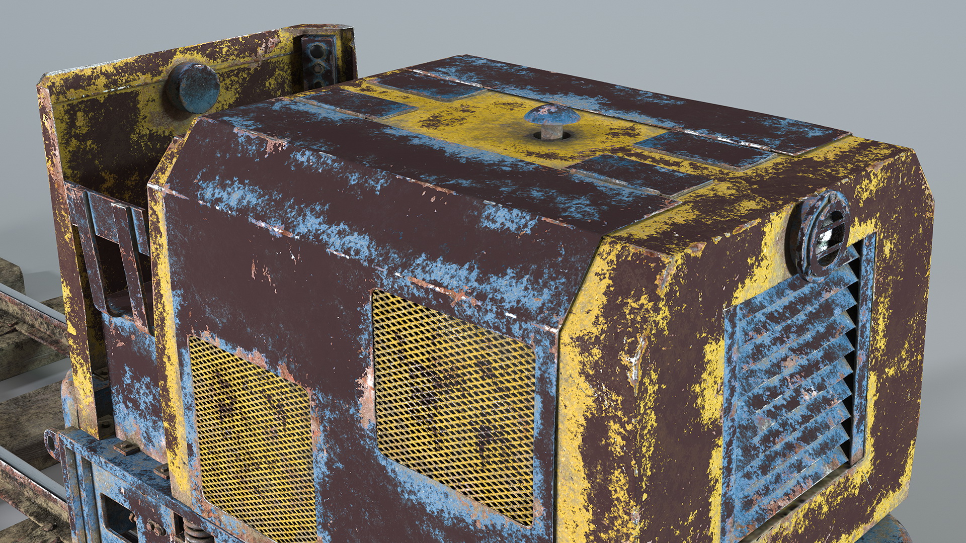 3D Mining Locomotive on Railway Section Rusted model
