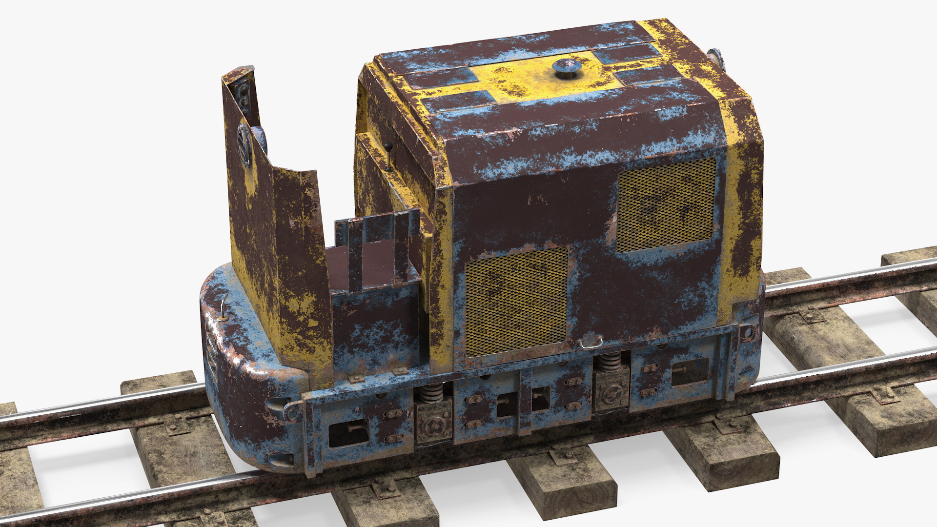 3D Mining Locomotive on Railway Section Rusted model