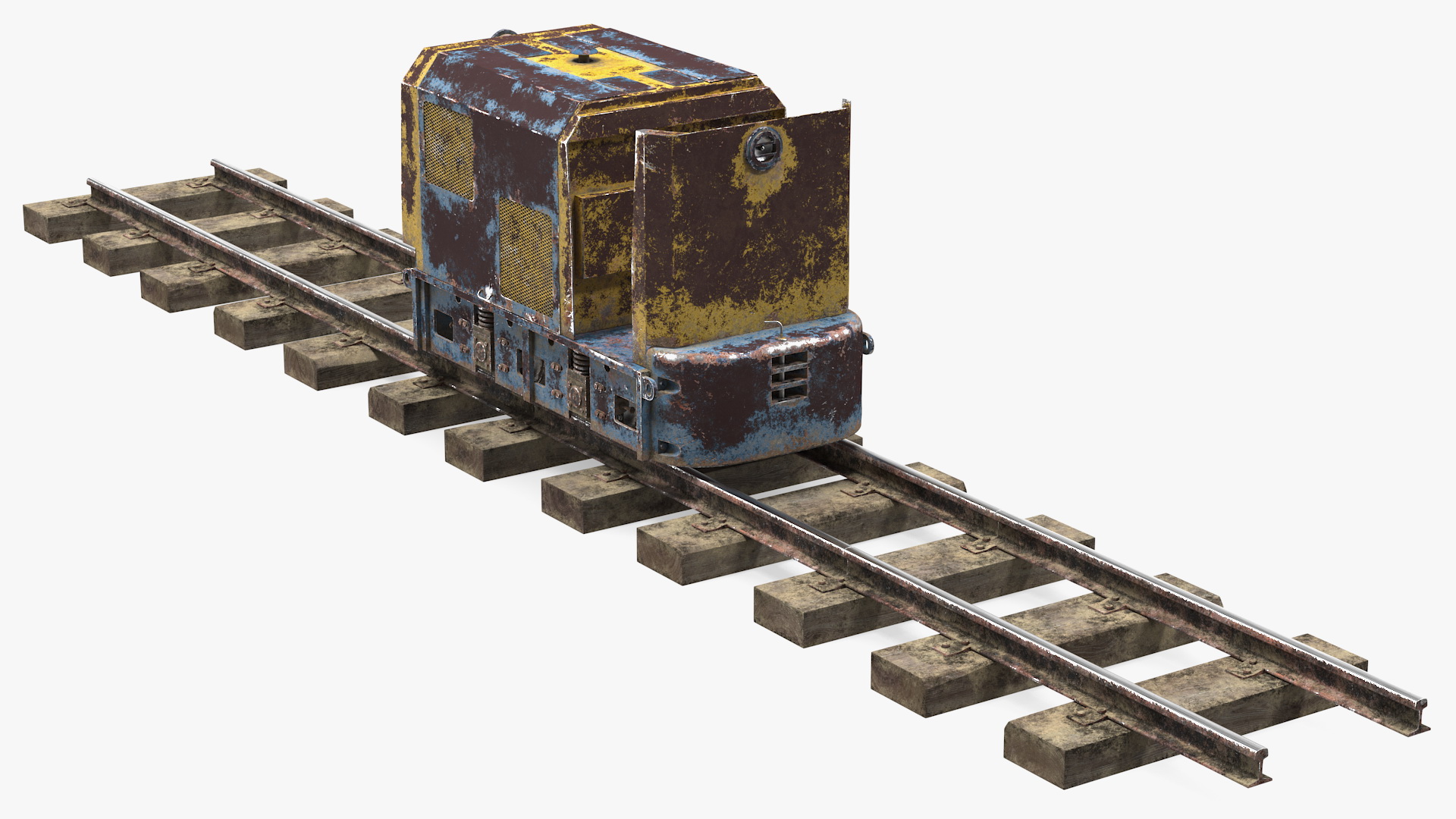3D Mining Locomotive on Railway Section Rusted model