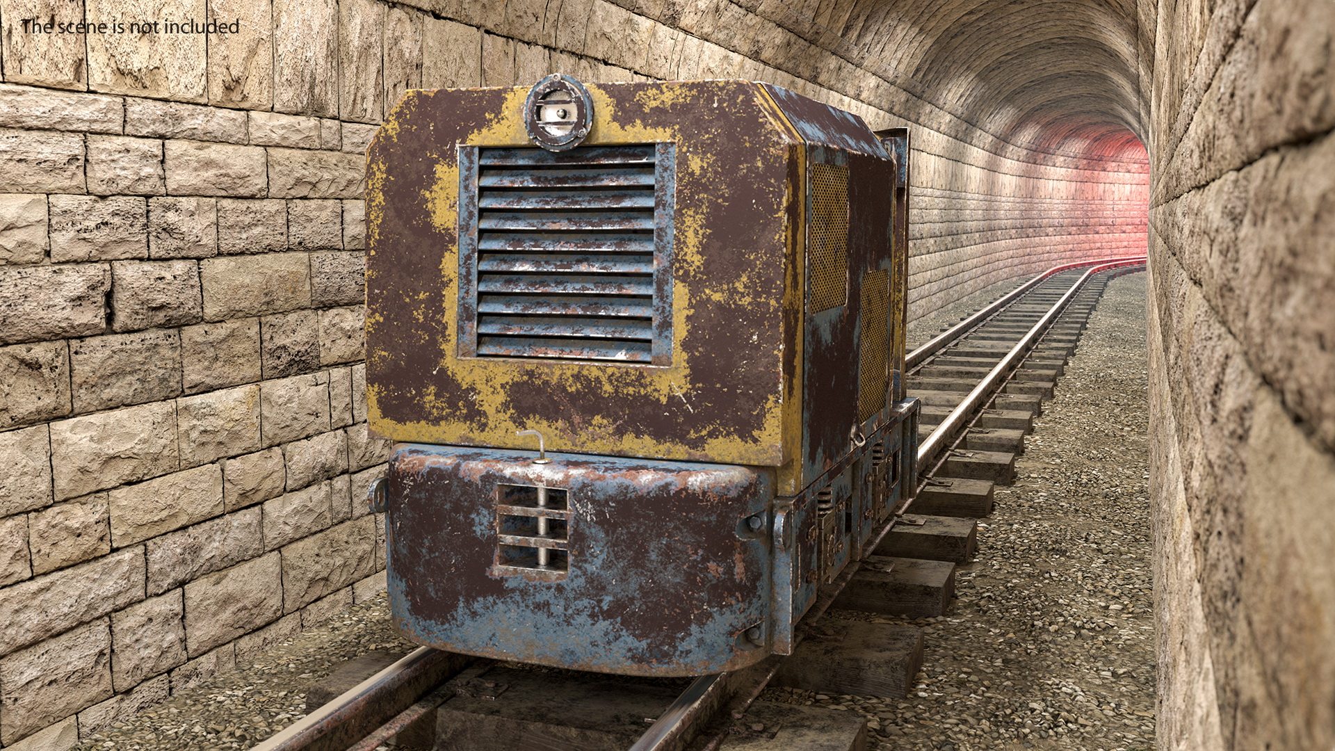 3D Mining Locomotive on Railway Section Rusted model