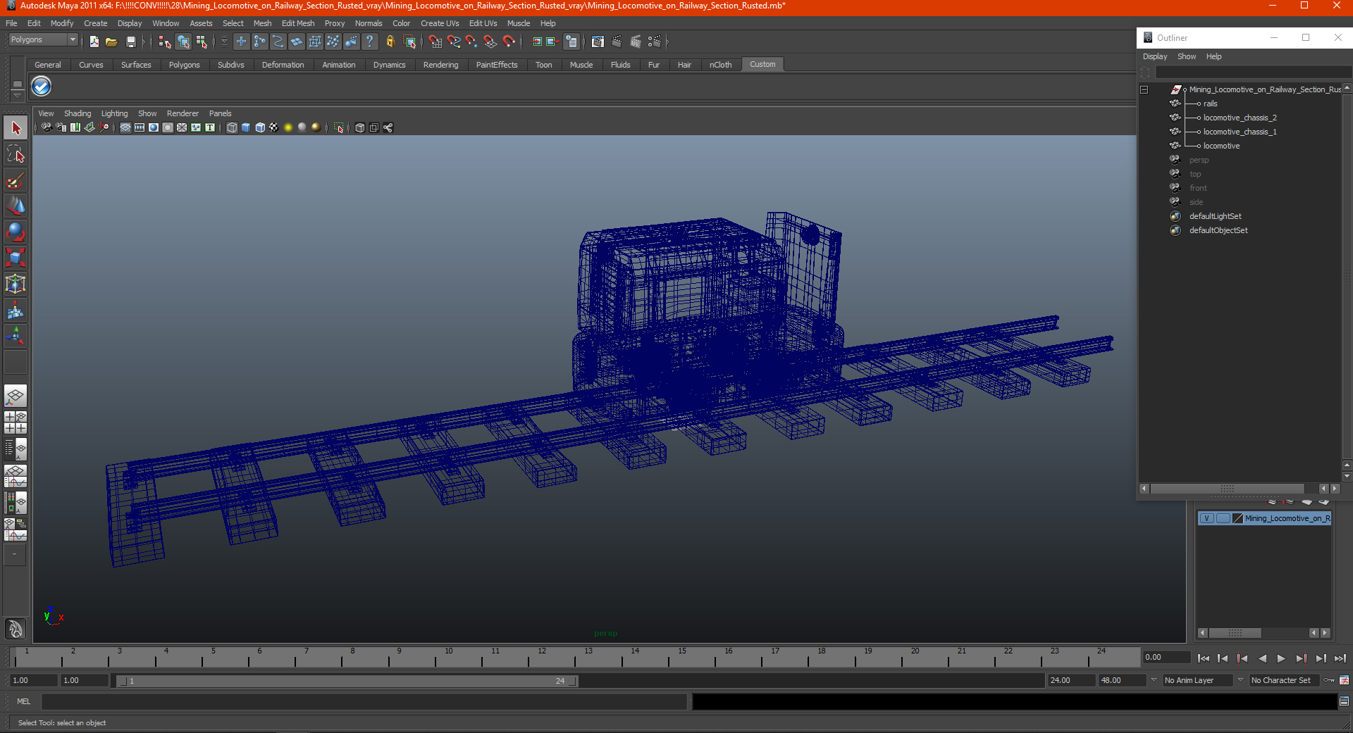 3D Mining Locomotive on Railway Section Rusted model