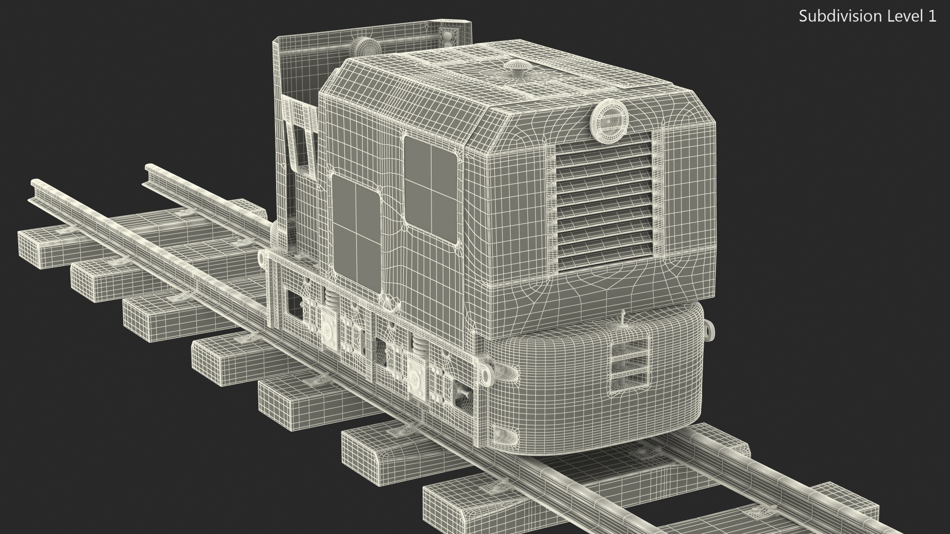 3D Mining Locomotive on Railway Section Rusted model