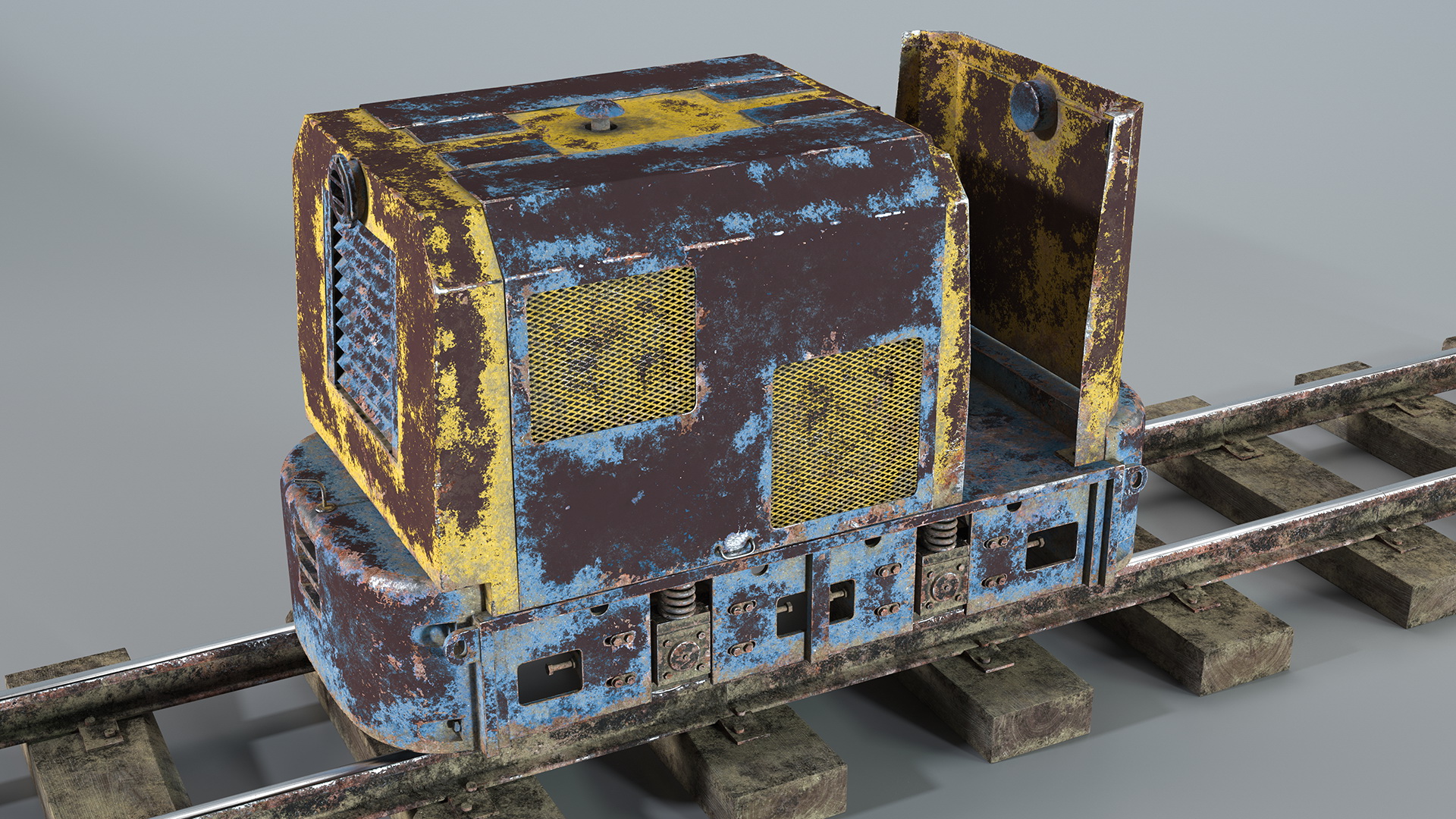 3D Mining Locomotive on Railway Section Rusted model