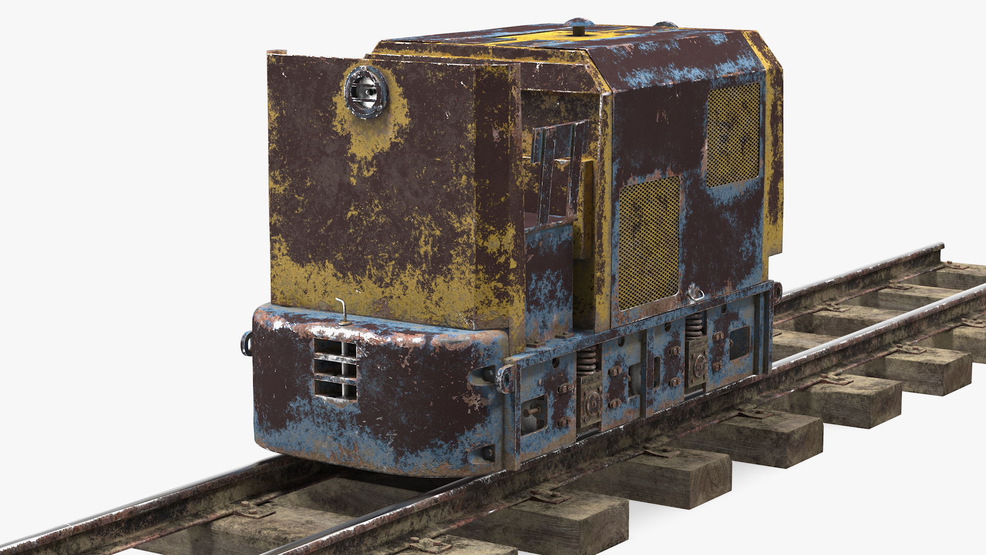 3D Mining Locomotive on Railway Section Rusted model