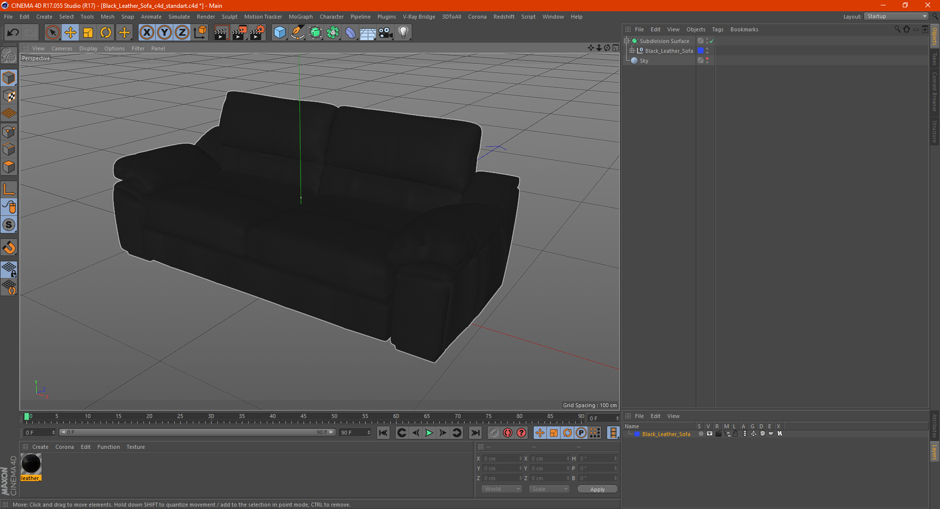 3D Black Leather Sofa model