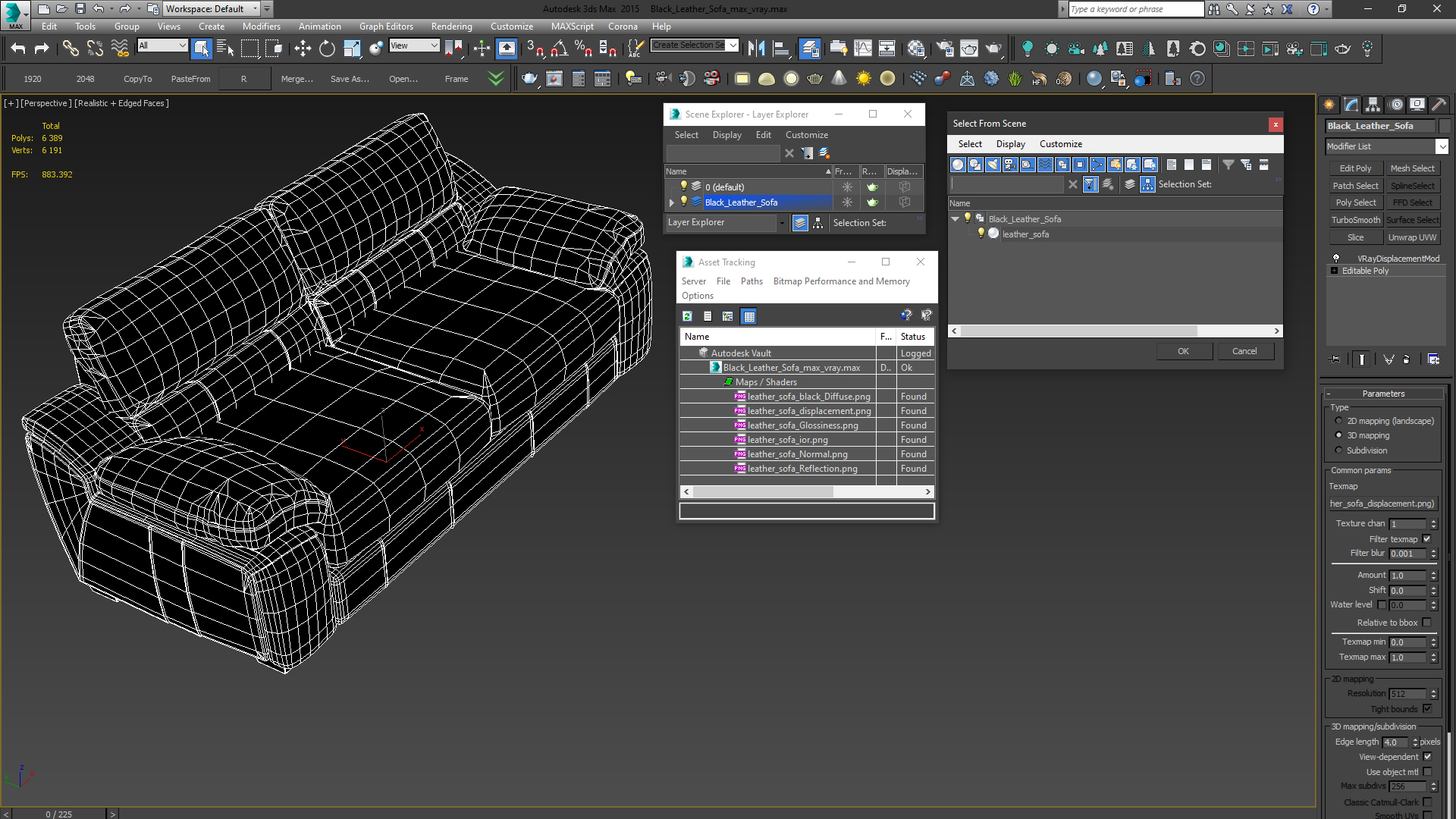 3D Black Leather Sofa model