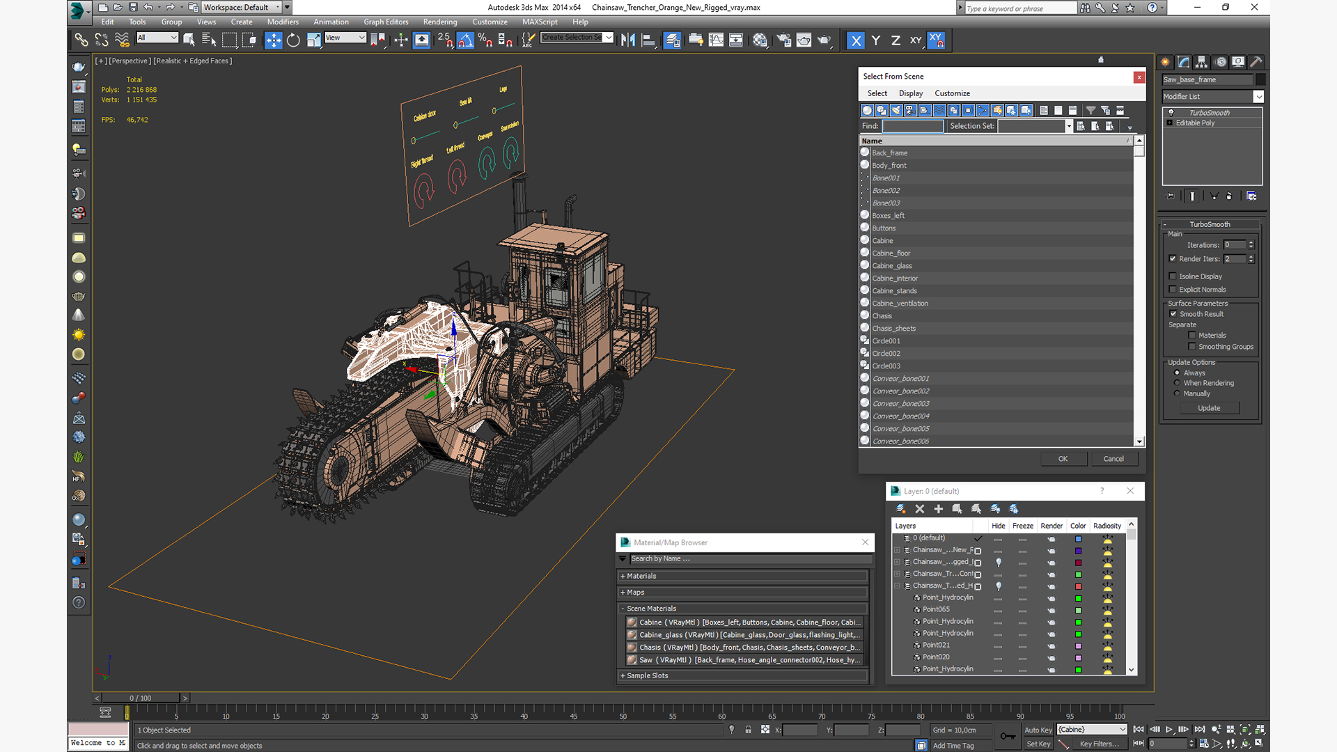 3D model Chainsaw Trencher Orange New Rigged