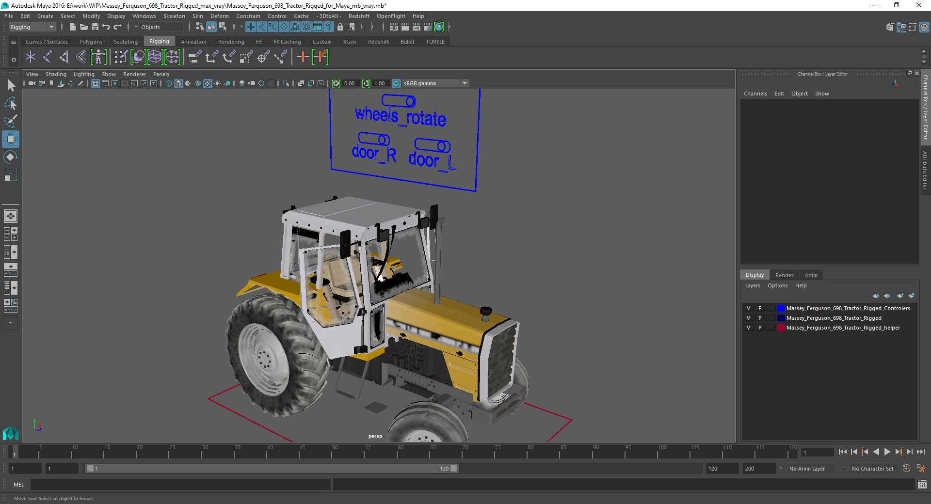 3D Massey Ferguson 698 Tractor Rigged for Maya model