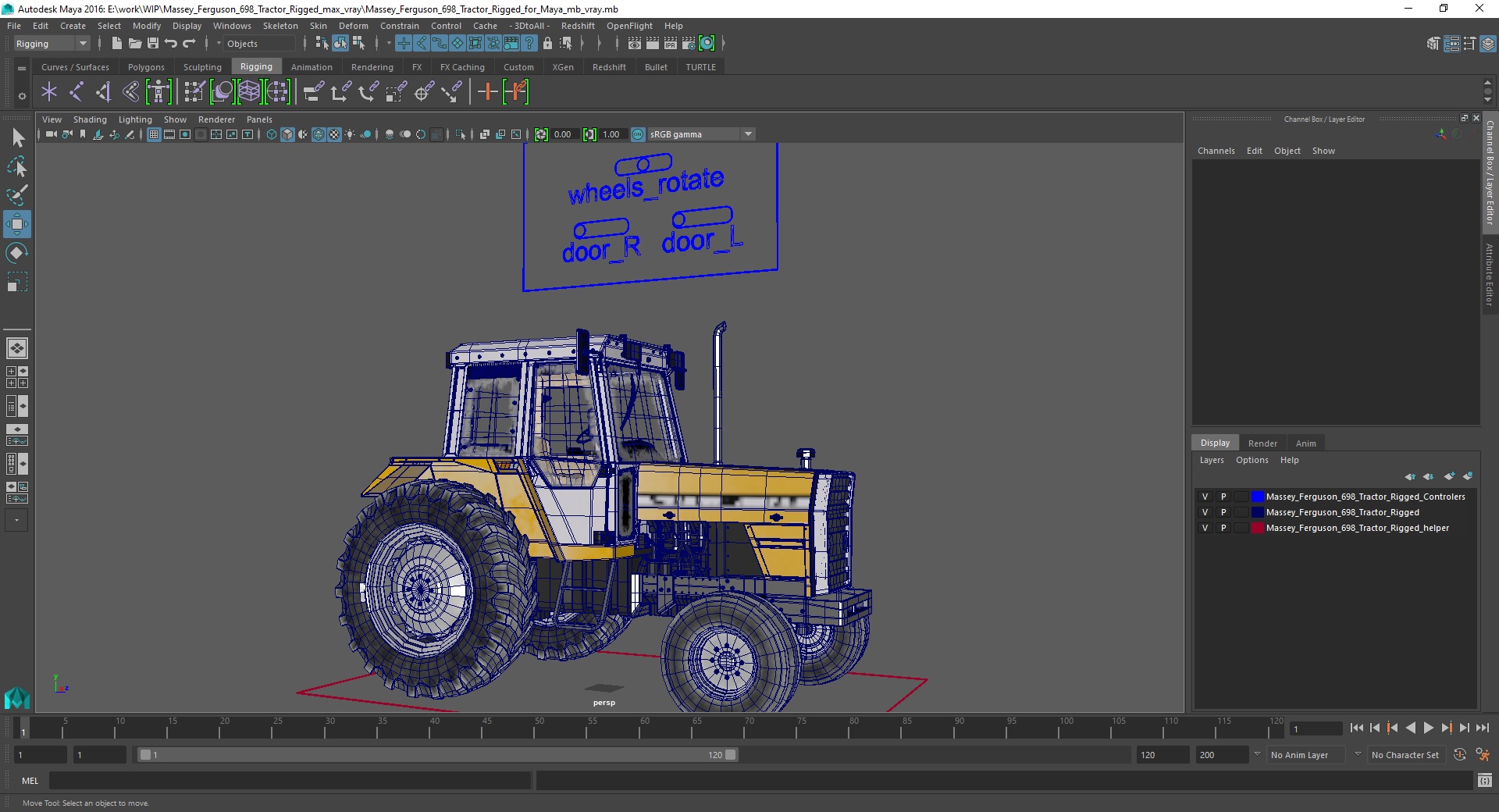 3D Massey Ferguson 698 Tractor Rigged for Maya model