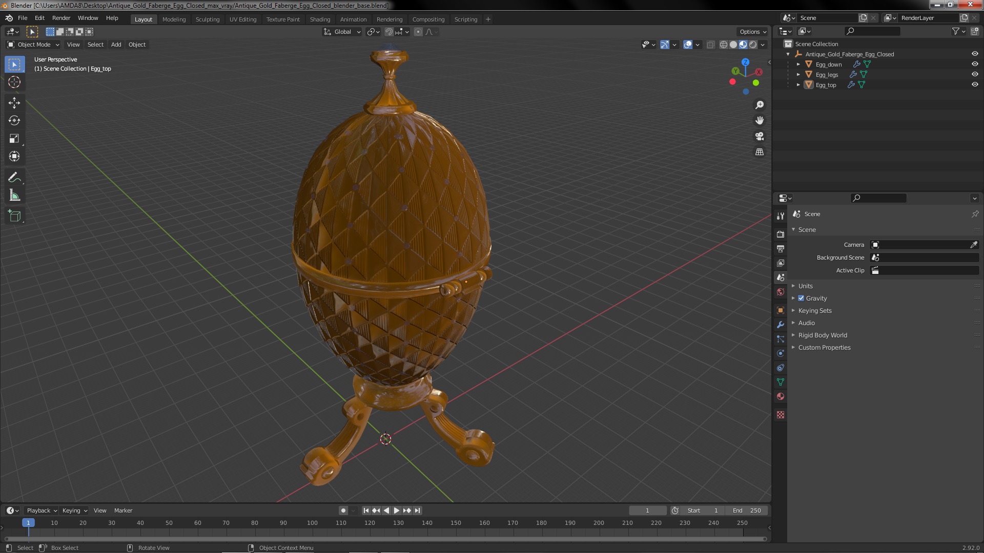 3D Antique Gold Faberge Egg Closed