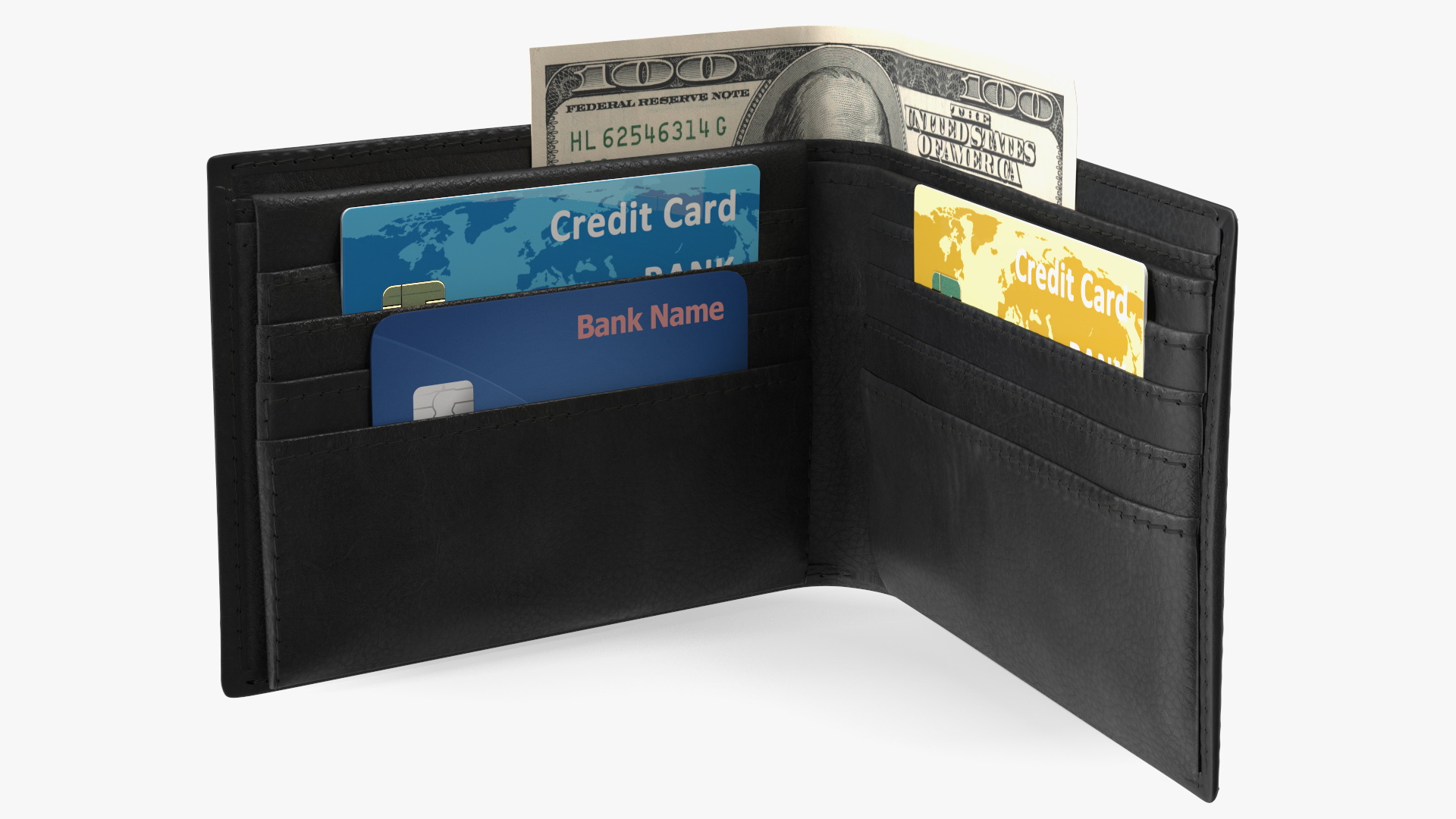 3D model Leather Wallet with Card and Dollar