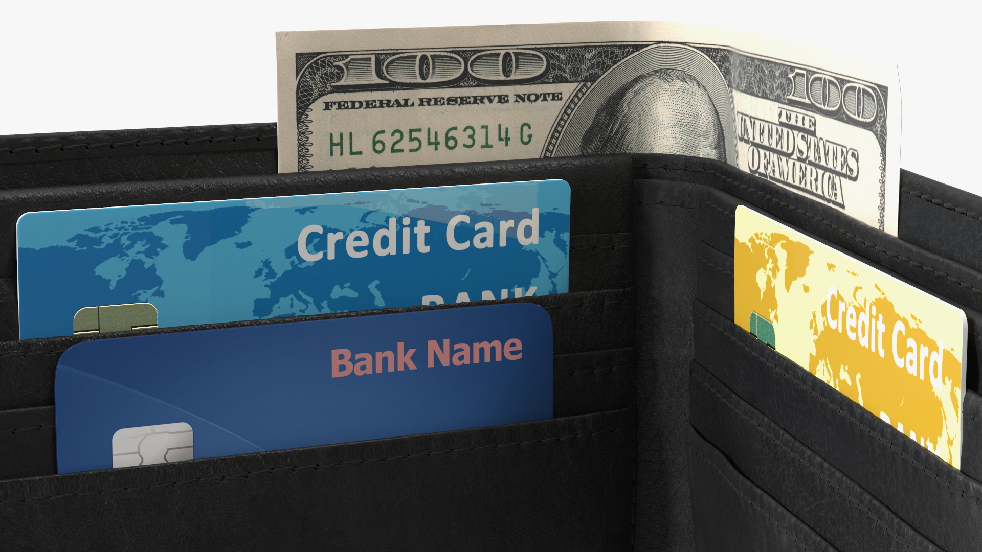 3D model Leather Wallet with Card and Dollar