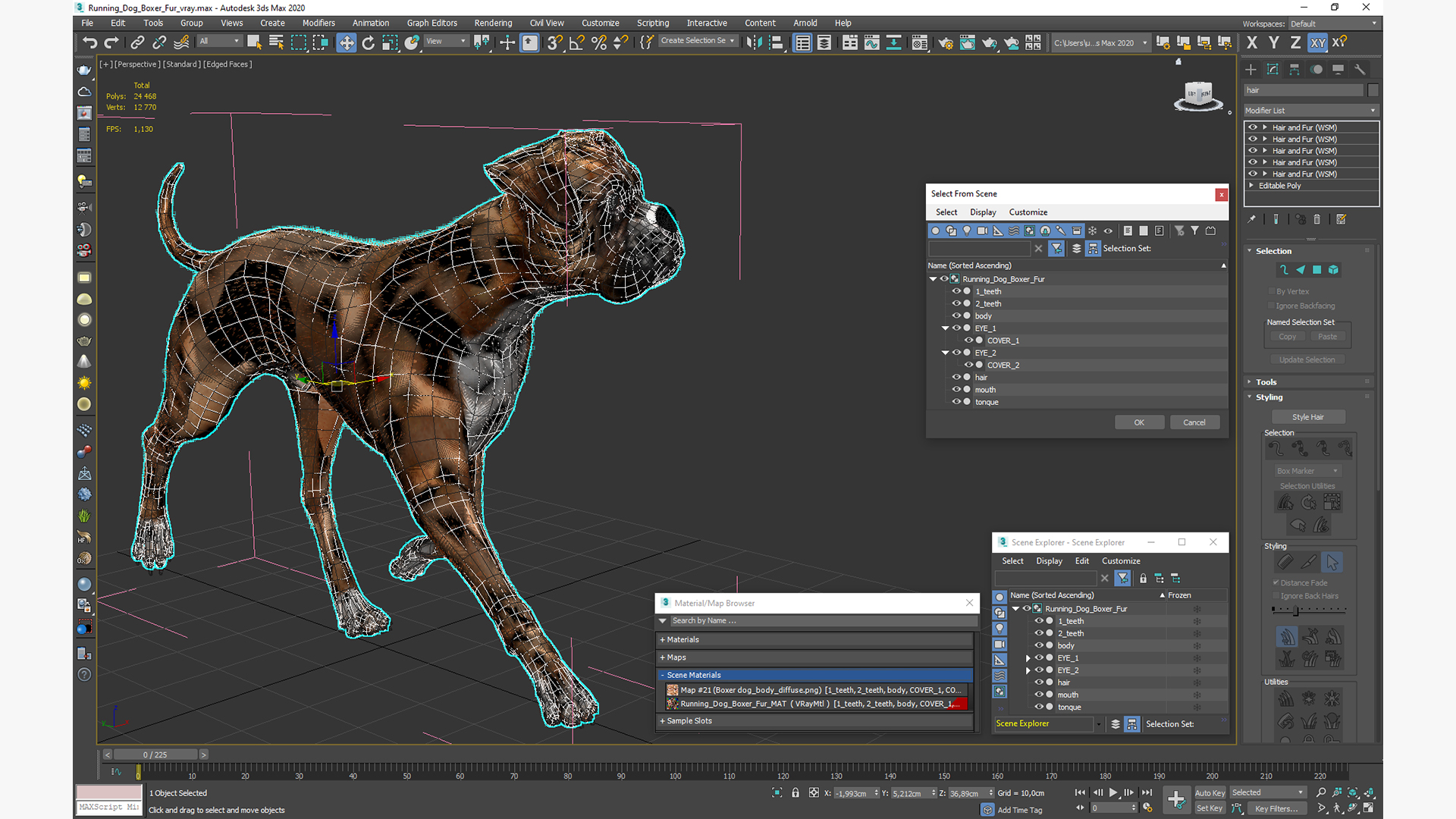 3D Running Dog Boxer Fur