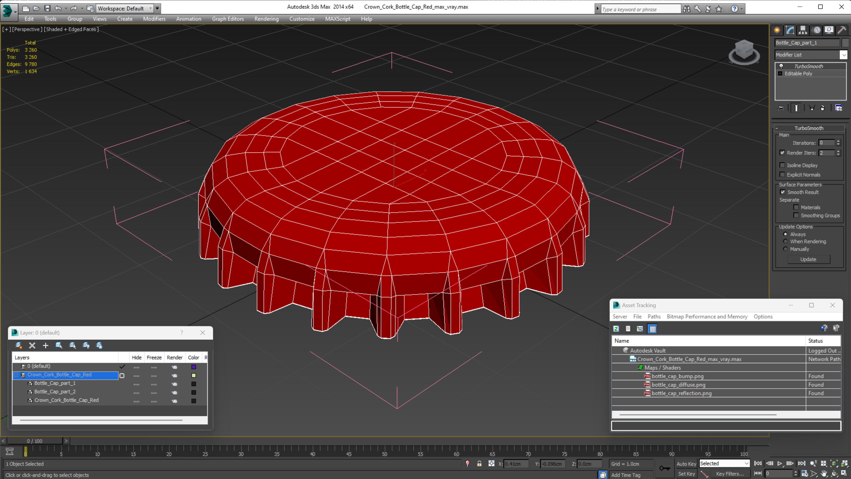 3D model Crown Cork Bottle Cap Red