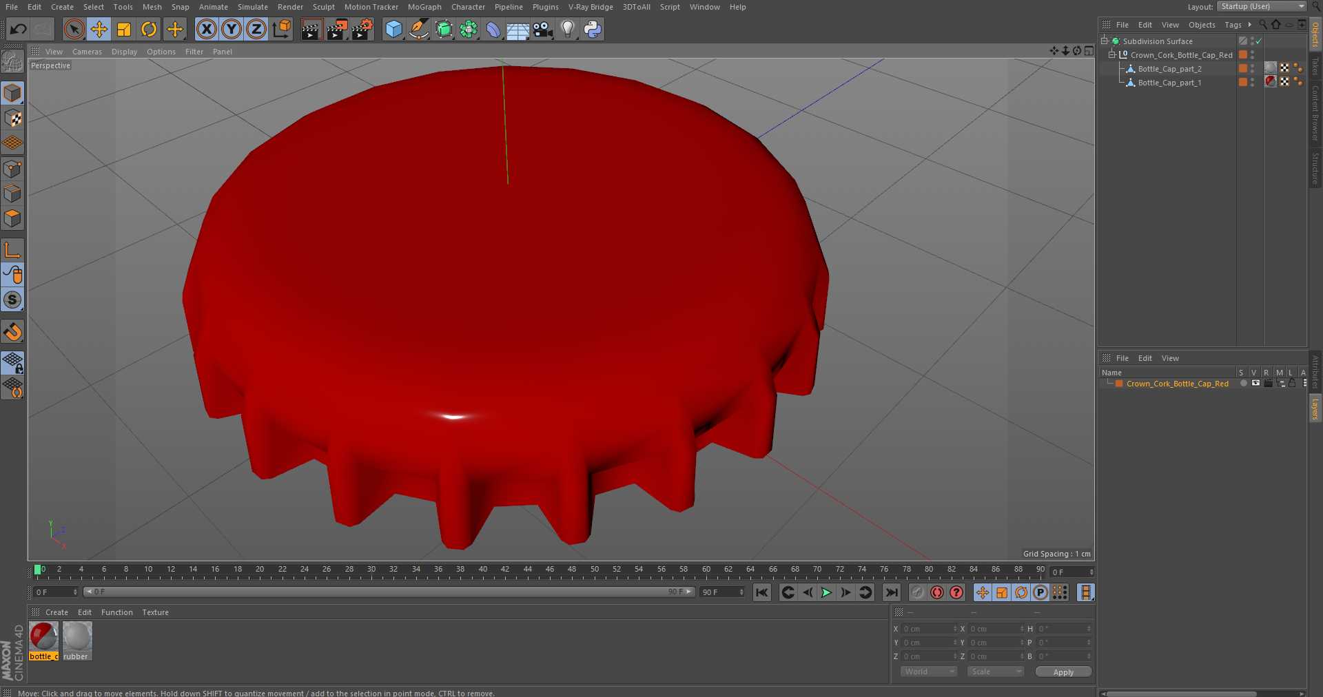3D model Crown Cork Bottle Cap Red