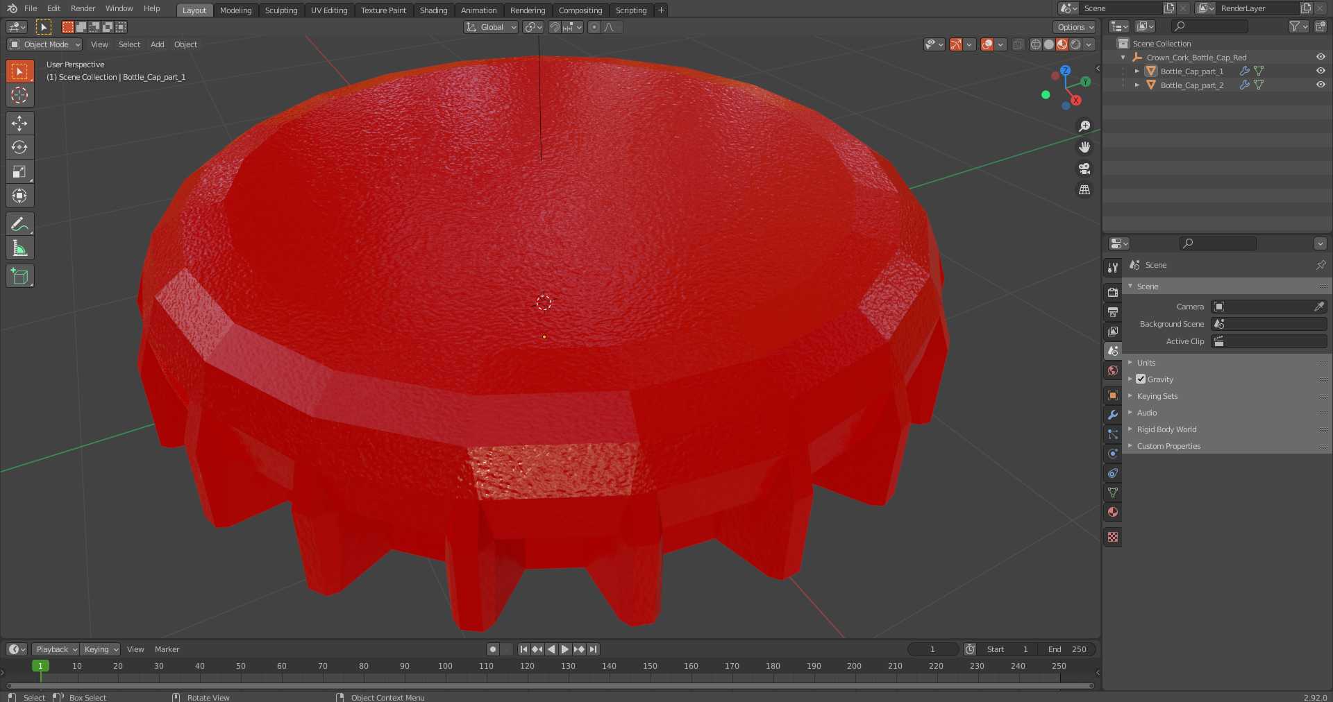 3D model Crown Cork Bottle Cap Red