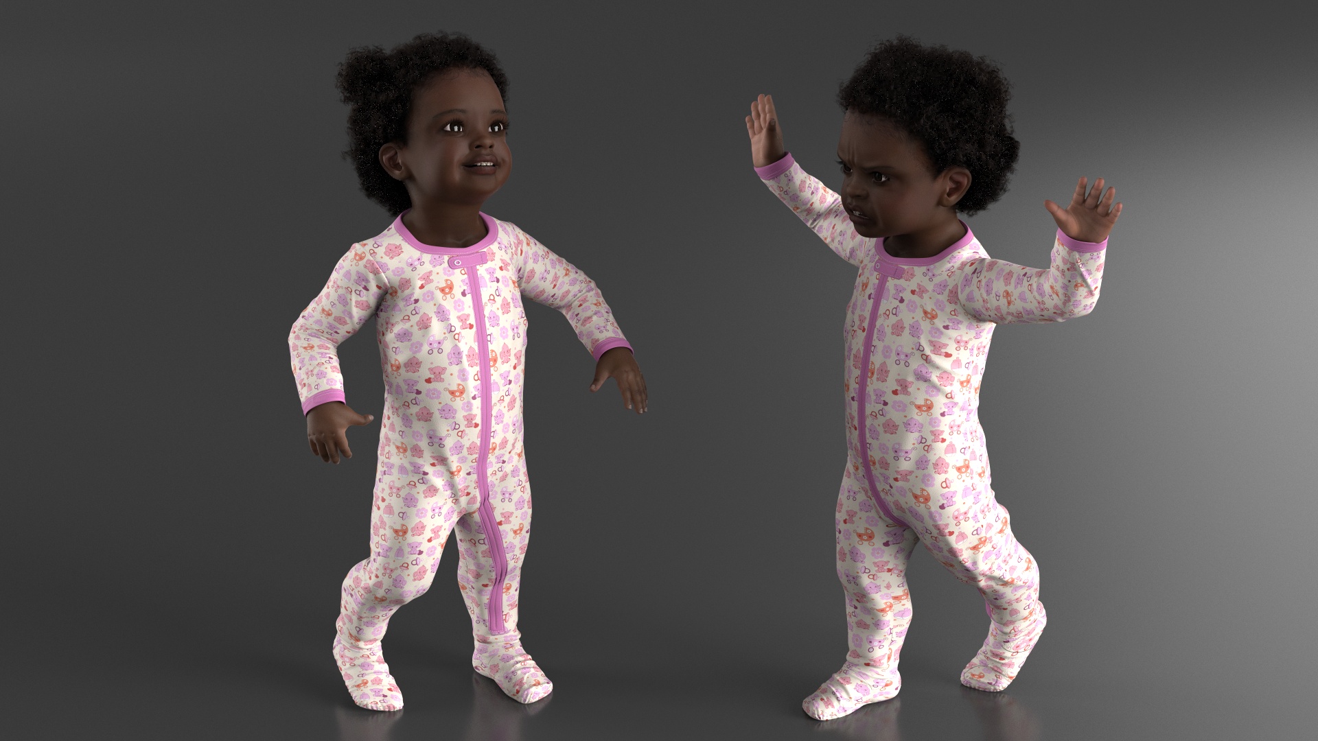 Little Dark Skin Girl in Full Bodysuit Fur Rigged 3D model