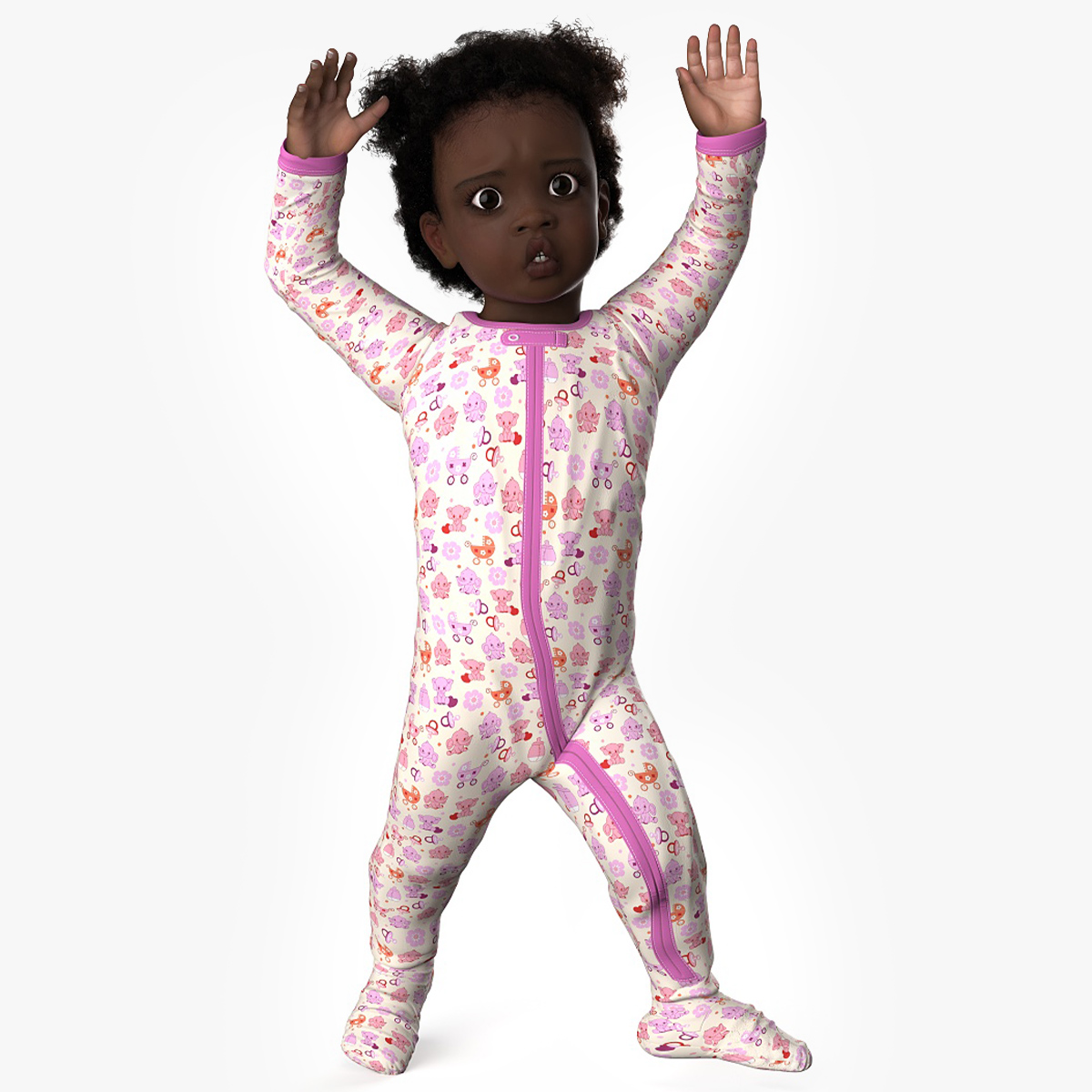 Little Dark Skin Girl in Full Bodysuit Fur Rigged 3D model