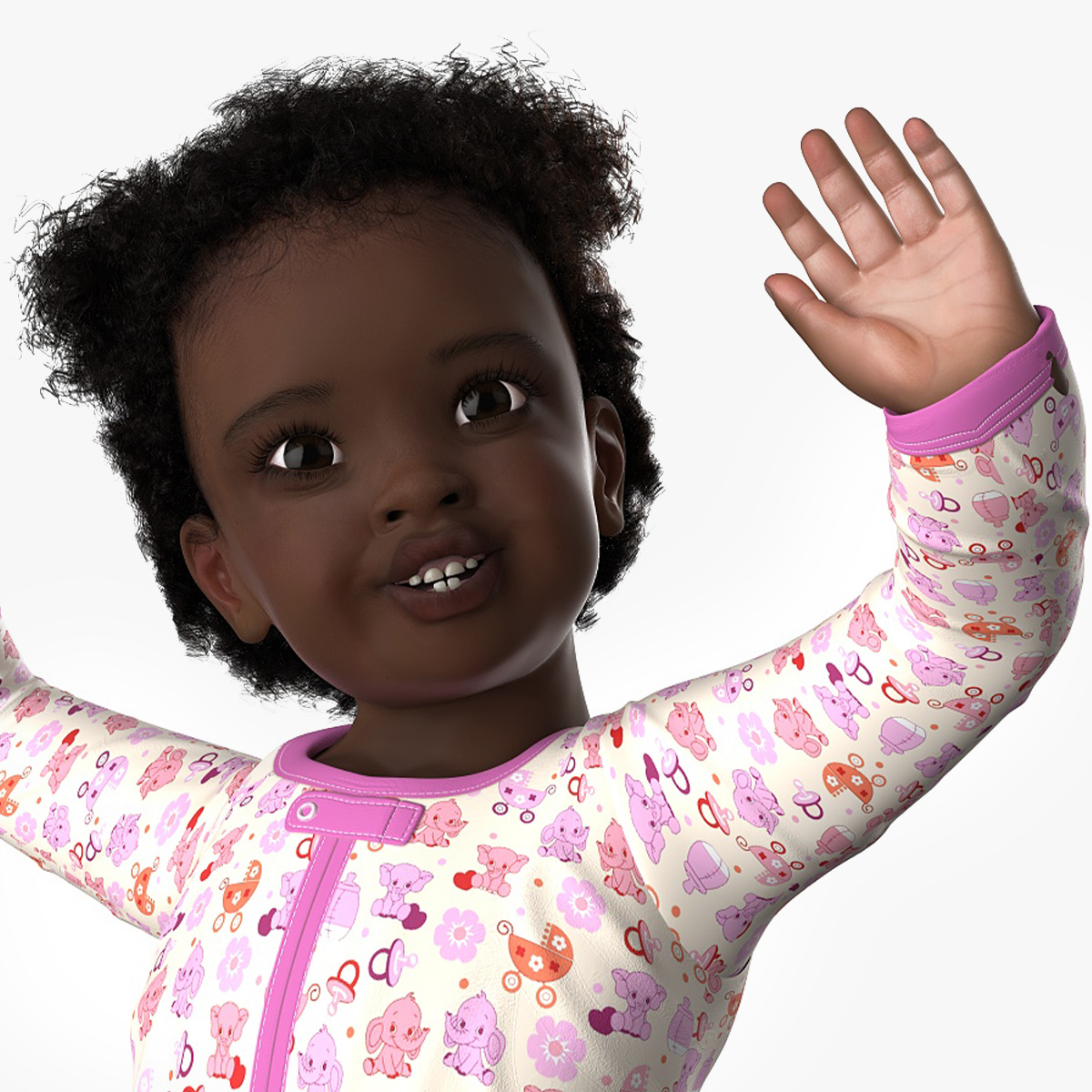 Little Dark Skin Girl in Full Bodysuit Fur Rigged 3D model