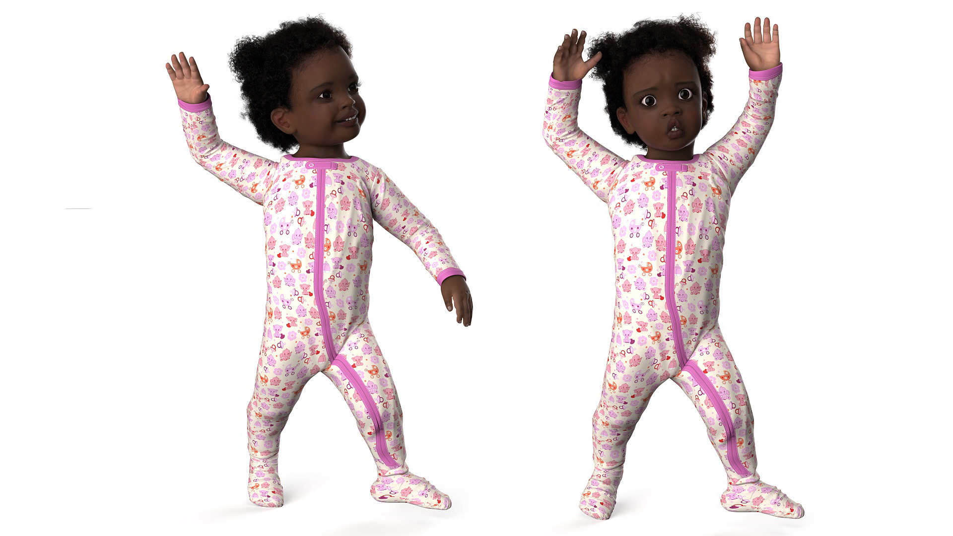 Little Dark Skin Girl in Full Bodysuit Fur Rigged 3D model