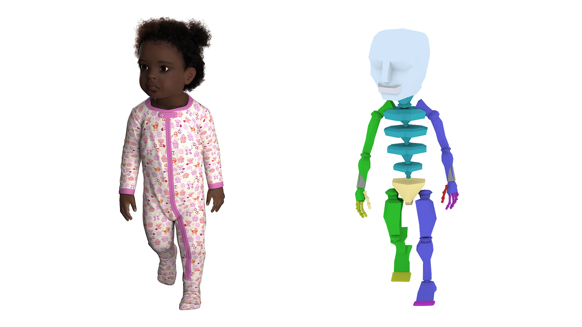 Little Dark Skin Girl in Full Bodysuit Fur Rigged 3D model
