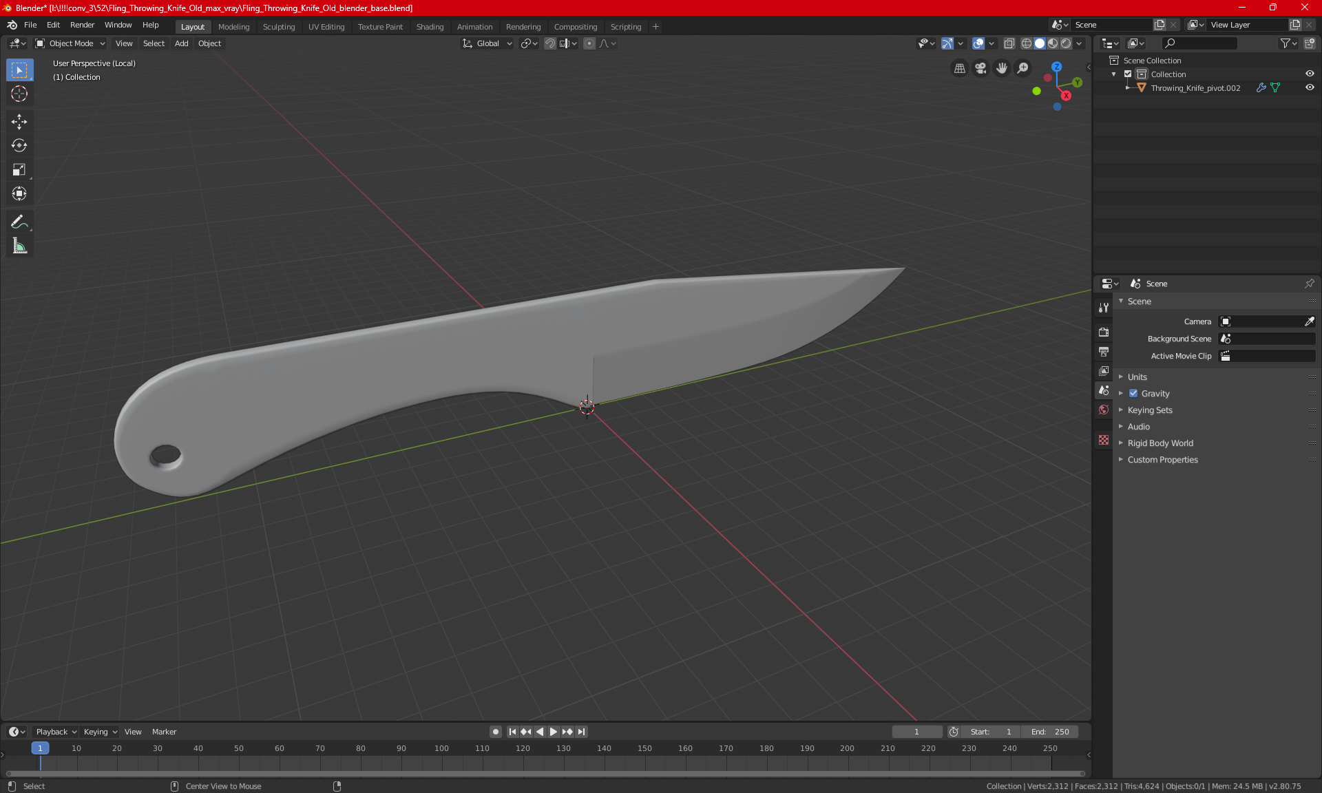 Fling Throwing Knife Old 3D model