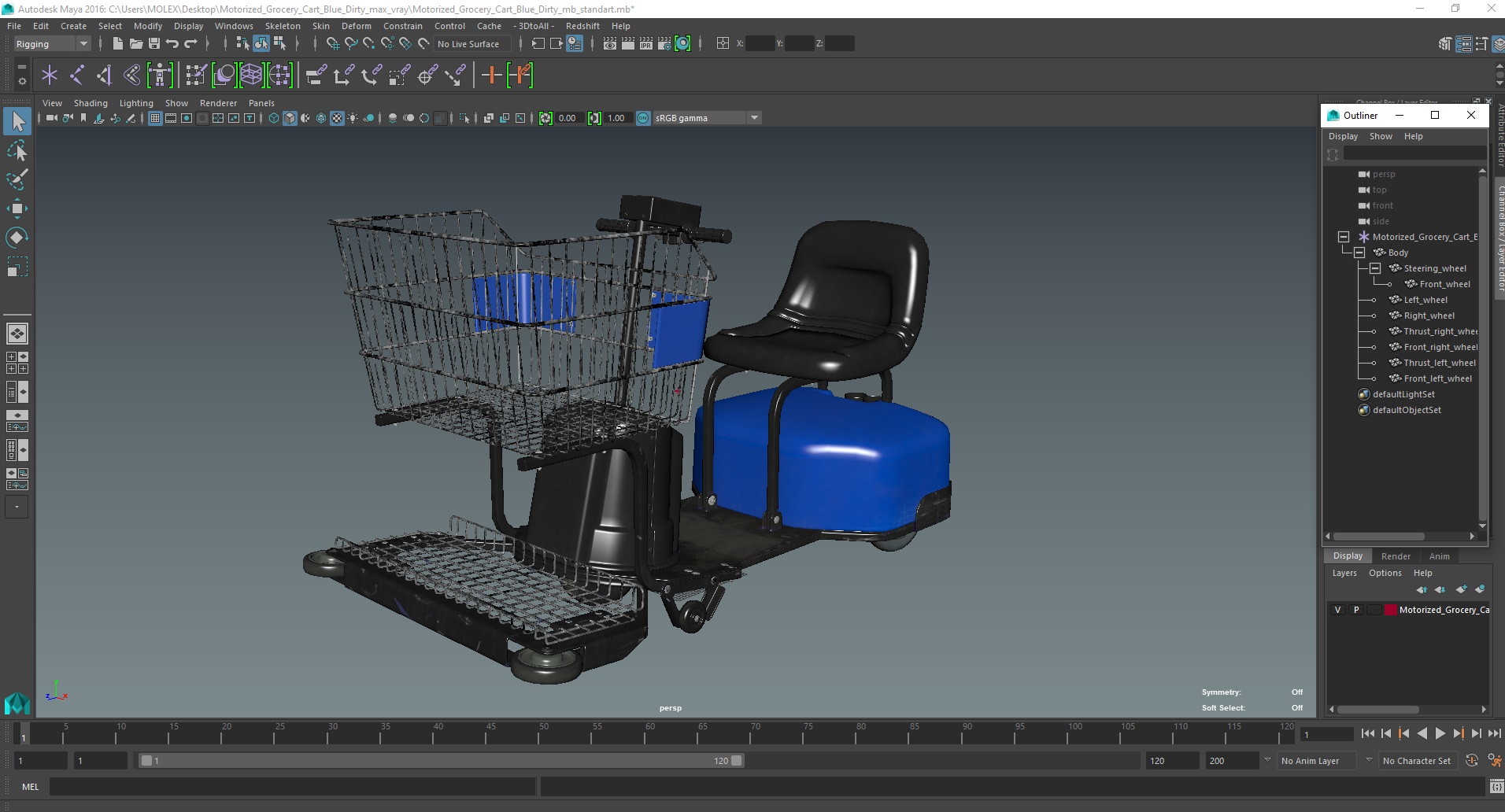 3D Motorized Grocery Cart Blue Dirty model