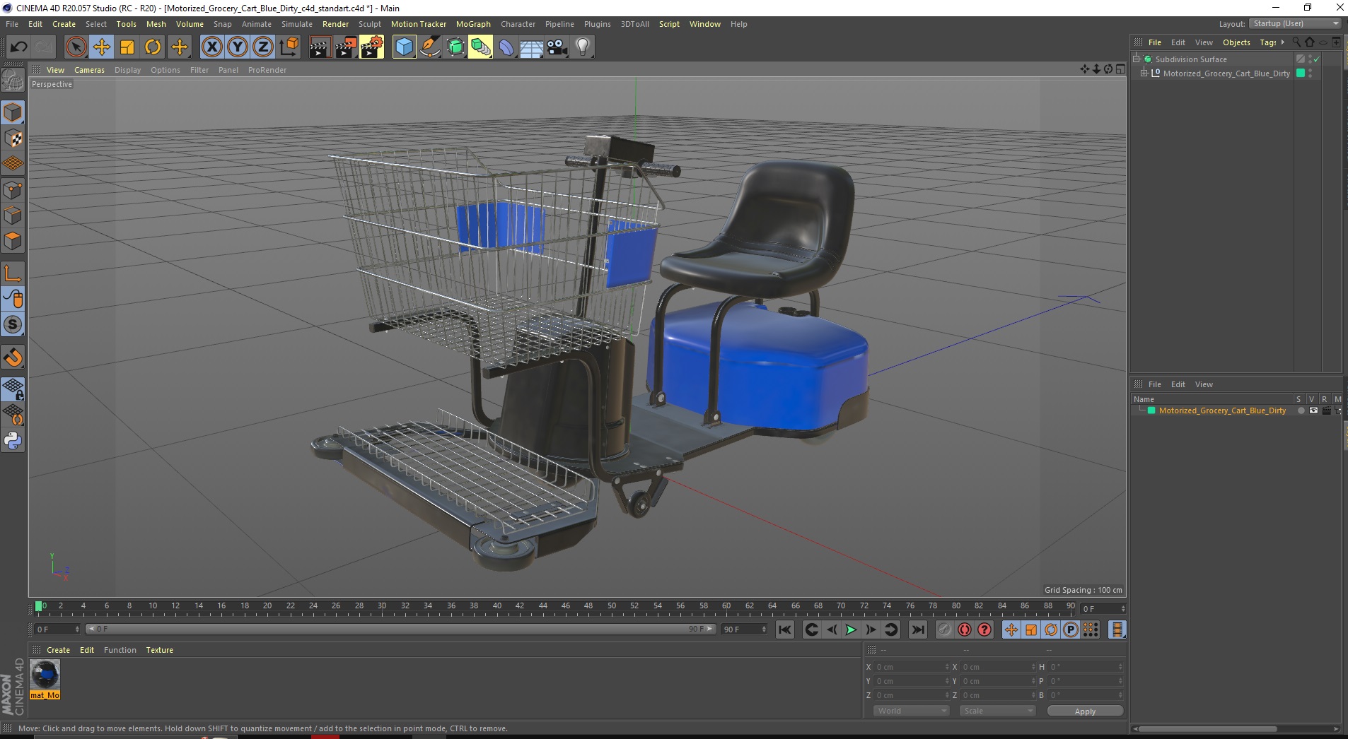 3D Motorized Grocery Cart Blue Dirty model