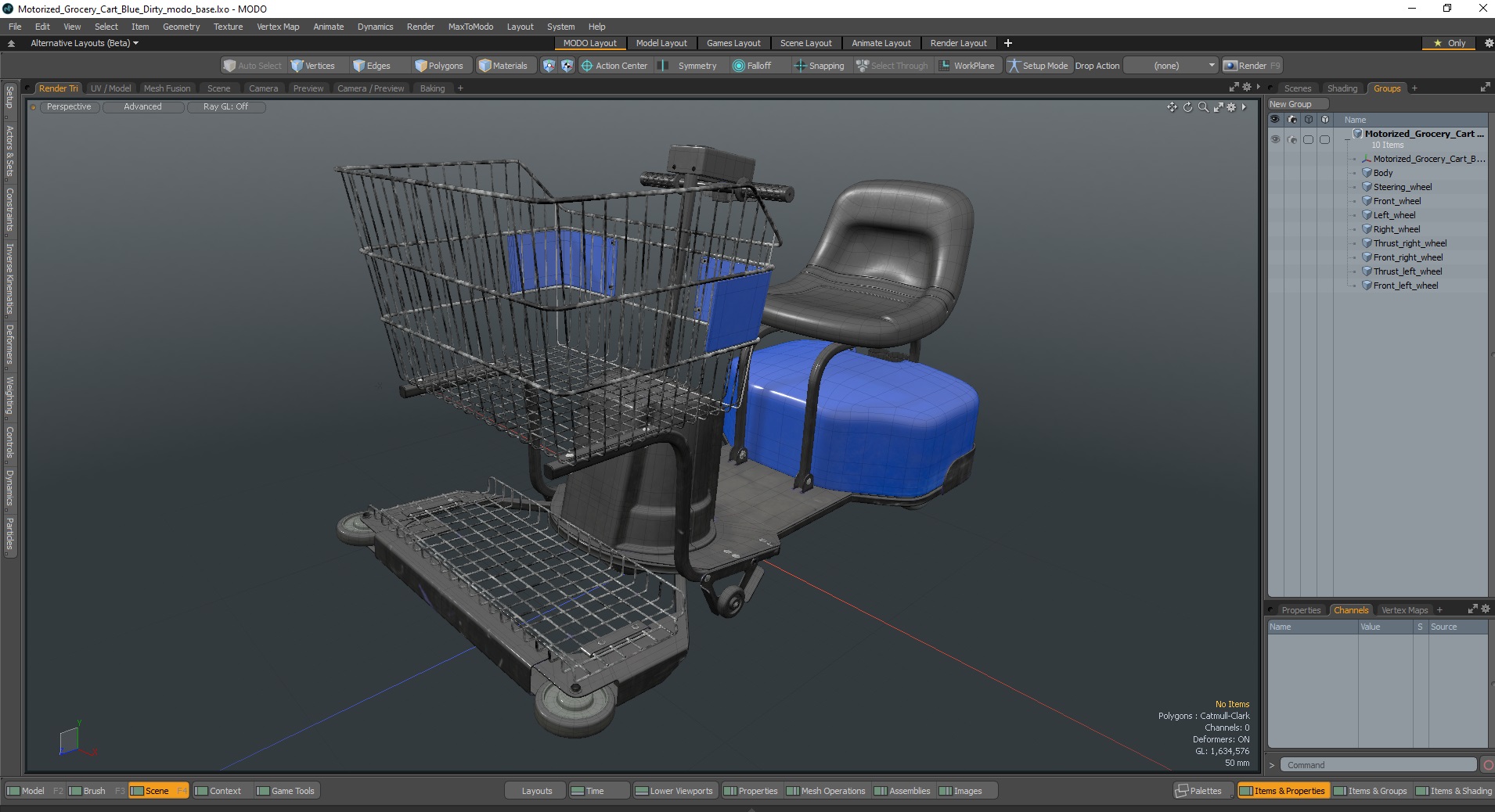 3D Motorized Grocery Cart Blue Dirty model