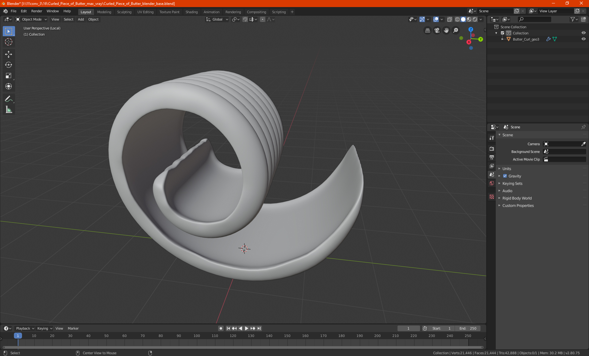 Curled Piece of Butter 3D