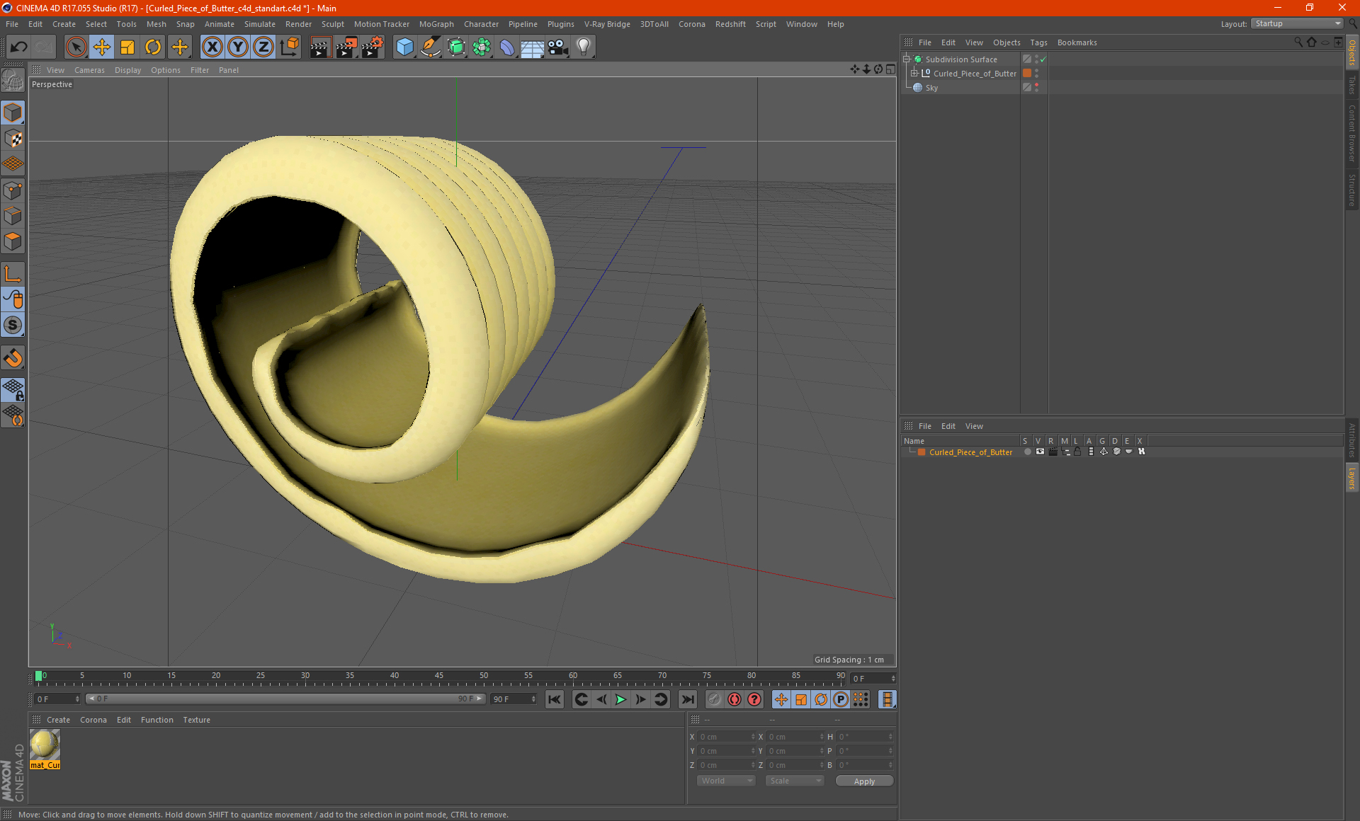 Curled Piece of Butter 3D