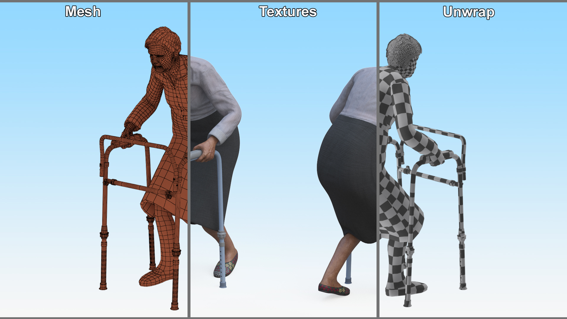 3D model Older Woman with a Walker