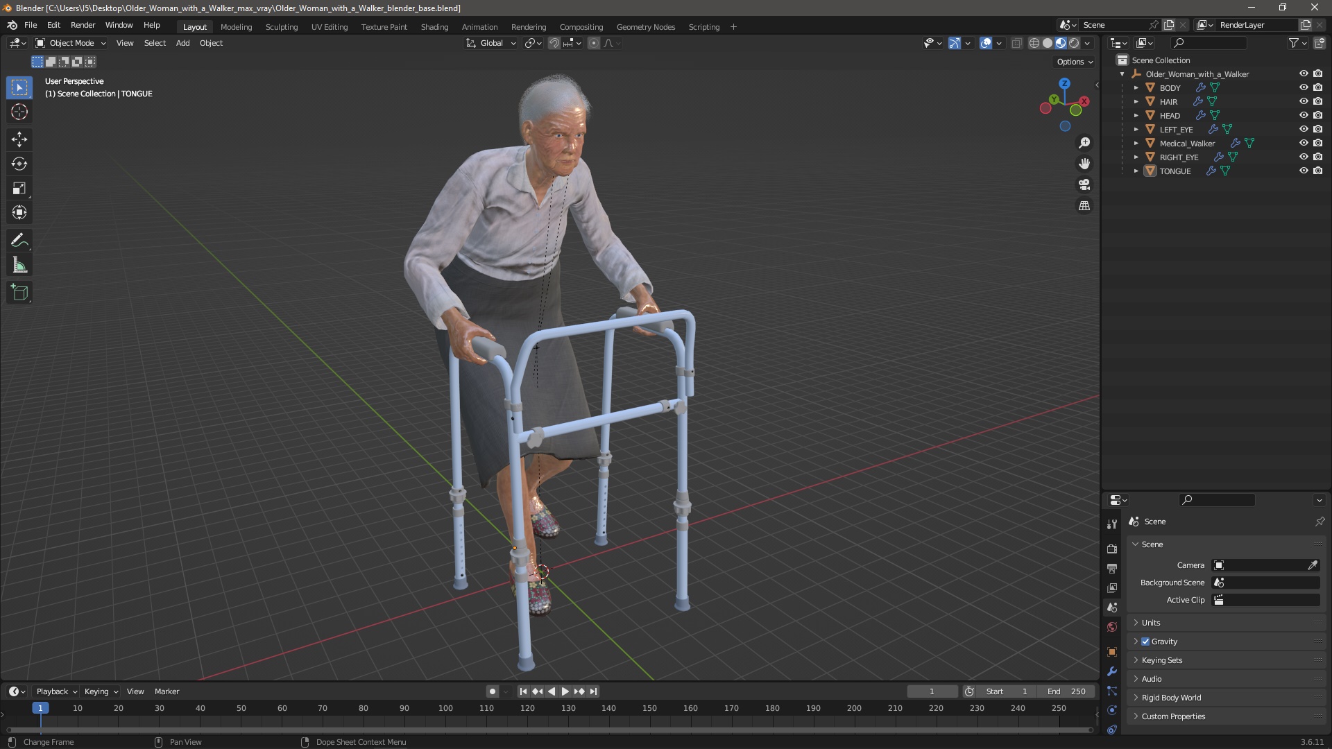 3D model Older Woman with a Walker