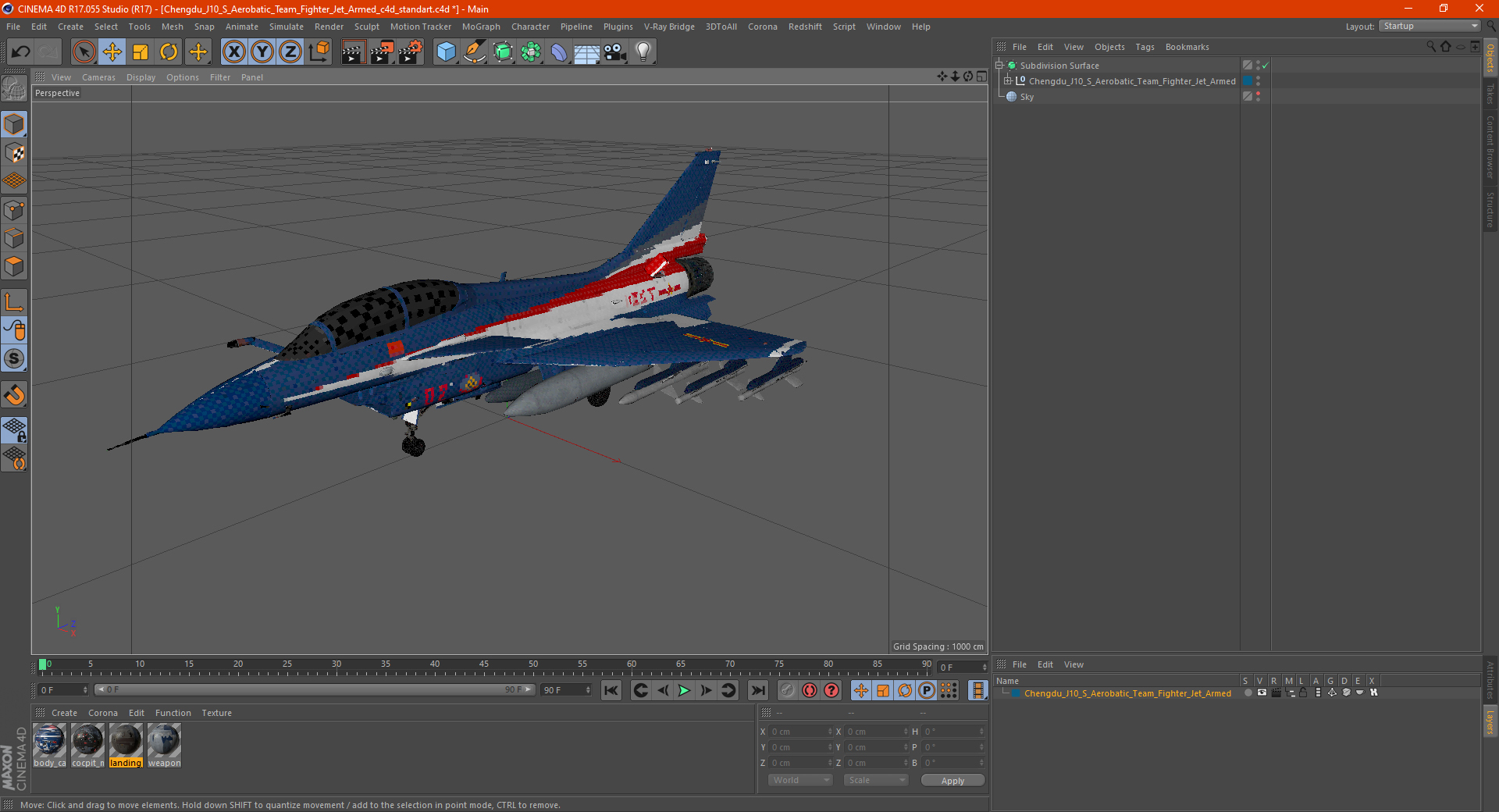 3D Chengdu J10 S Aerobatic Team Fighter Jet Armed