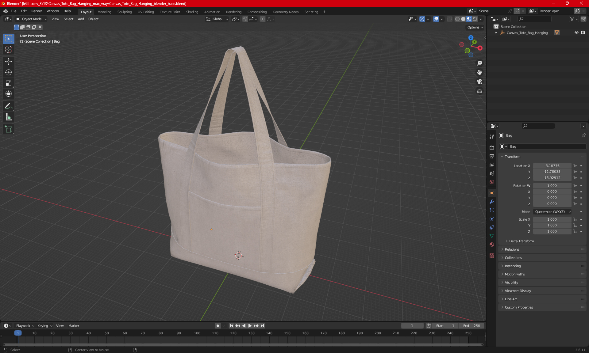 3D Canvas Tote Bag Hanging model