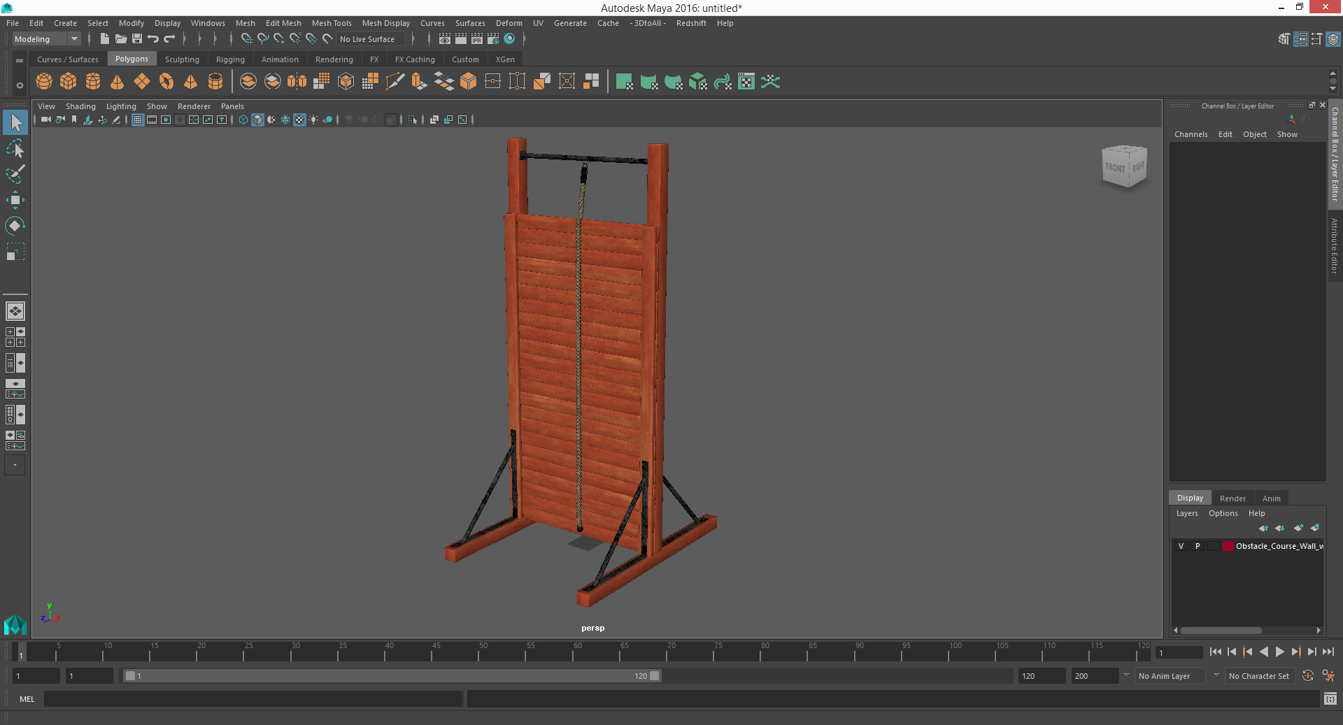 3D model Obstacle Course Wall with Rope