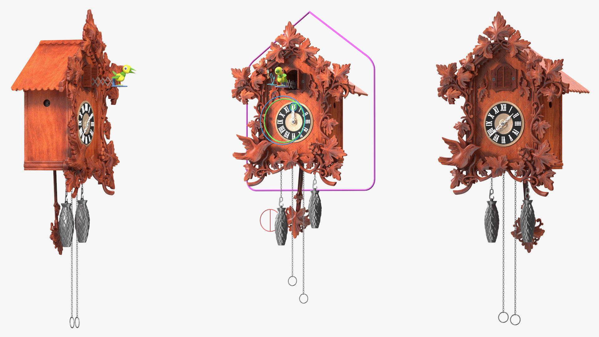 3D model Wooden Cuckoo Clock Red Rigged