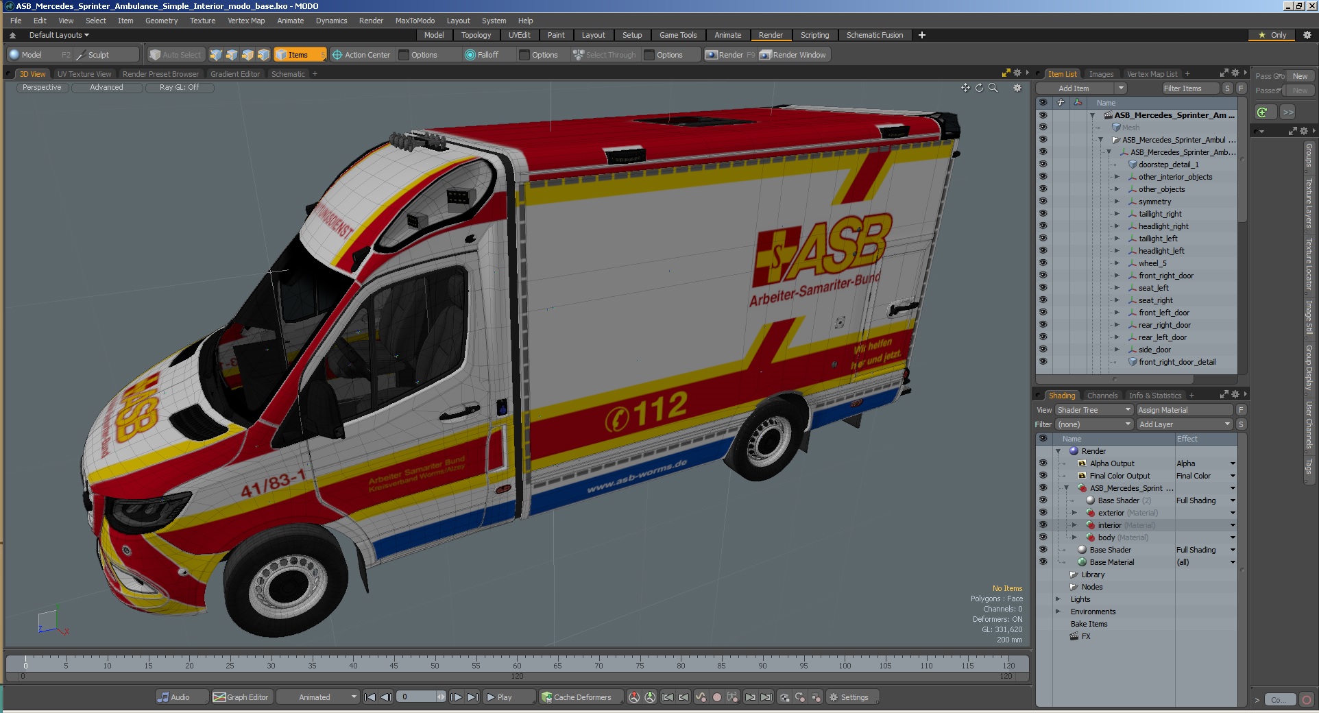 ASB Mercedes Sprinter Ambulance Simple Interior 3D