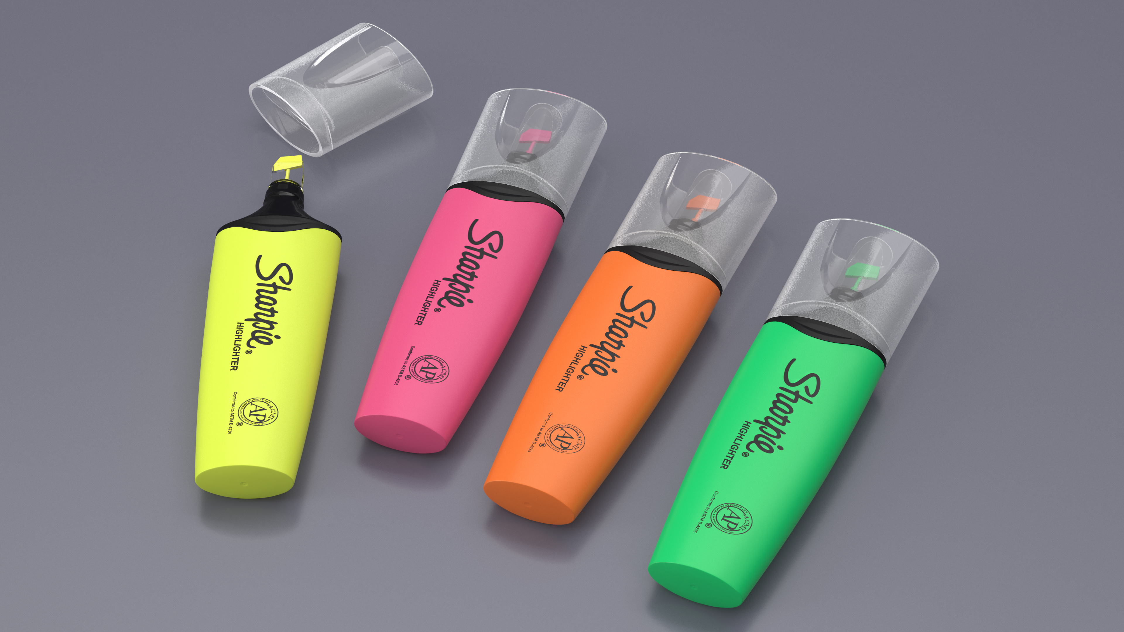 4 Sharpie Highlighter Markers 3D model