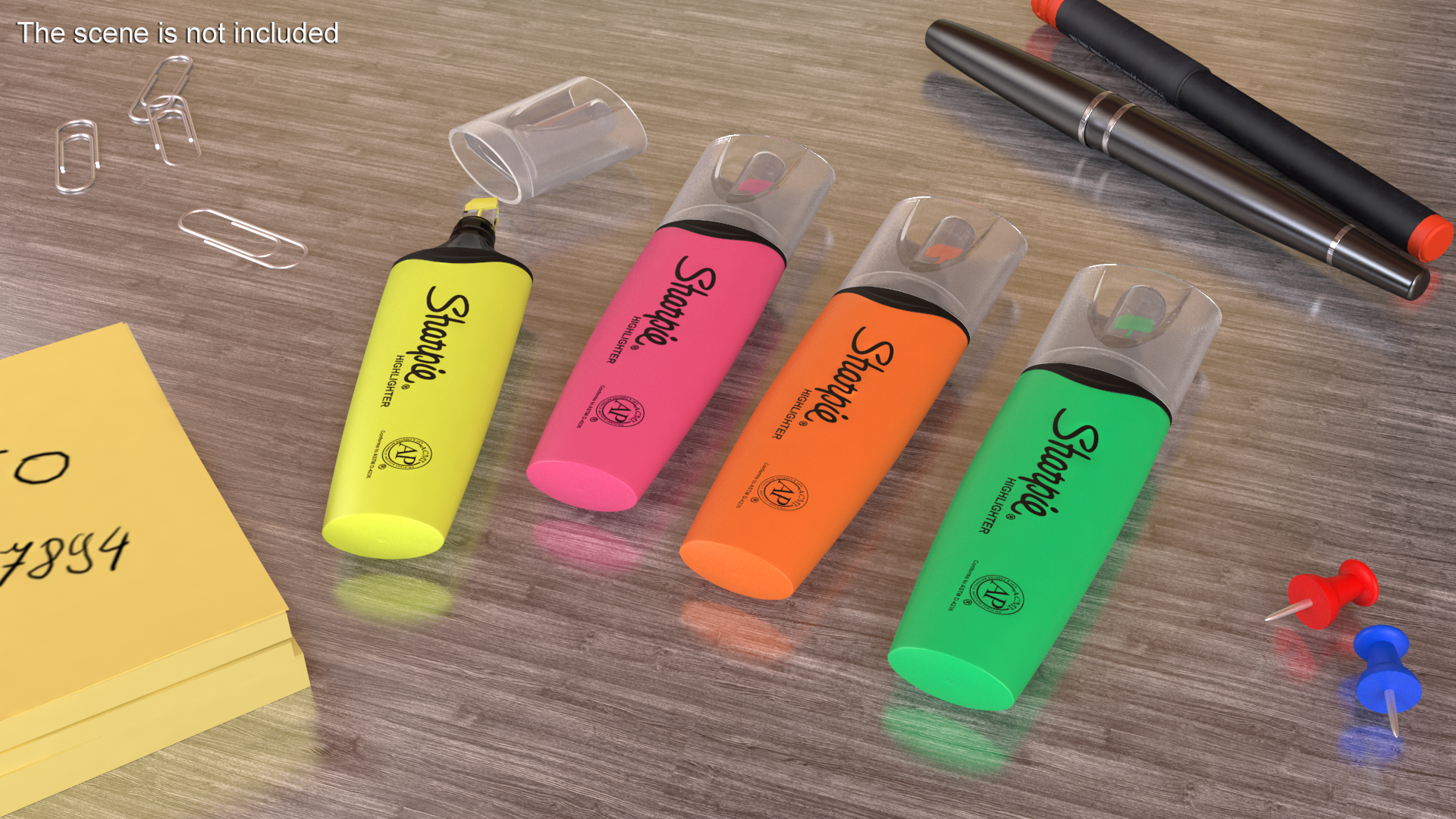 4 Sharpie Highlighter Markers 3D model
