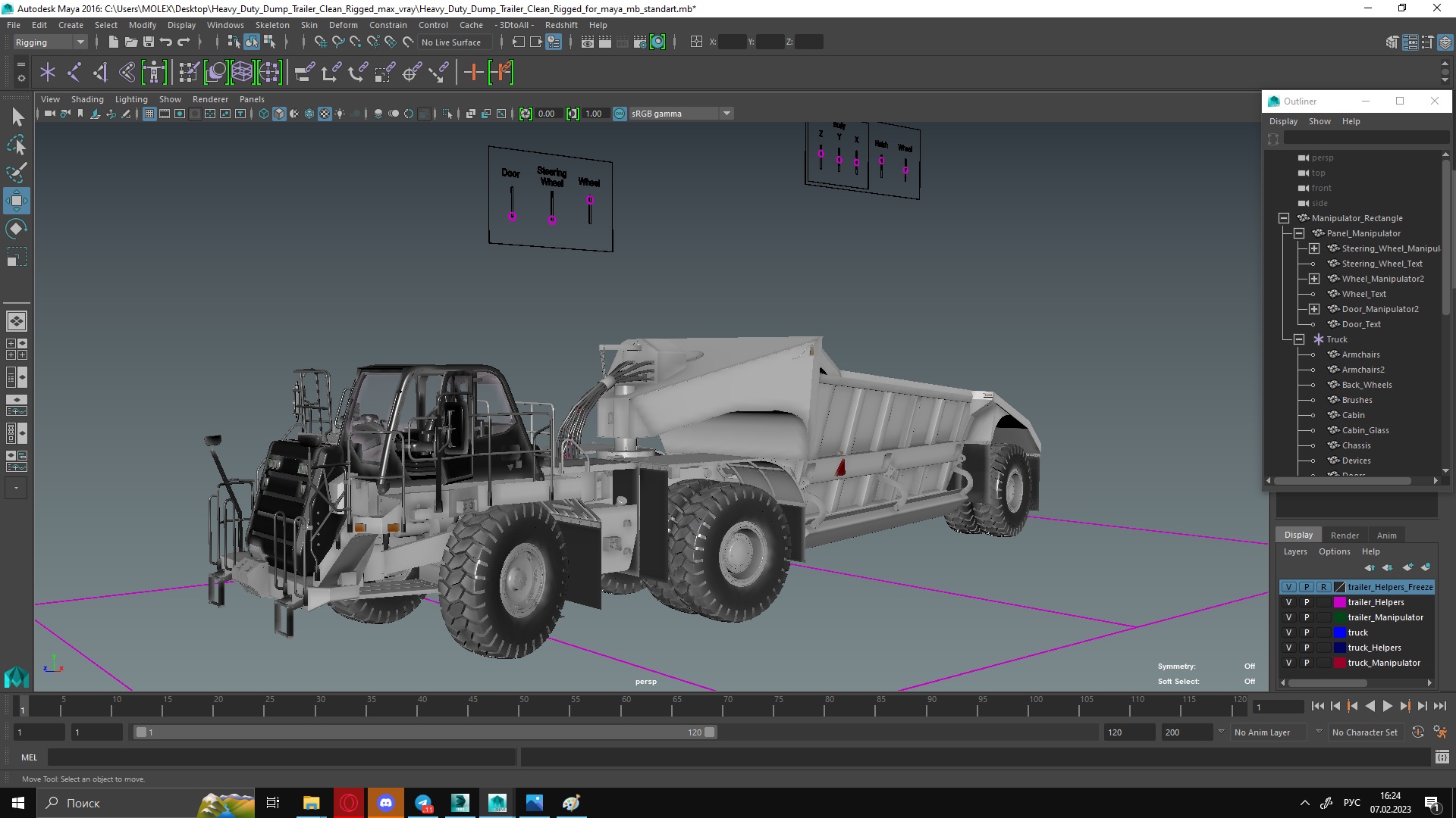 3D model Heavy Duty Dump Trailer Clean Rigged for Maya