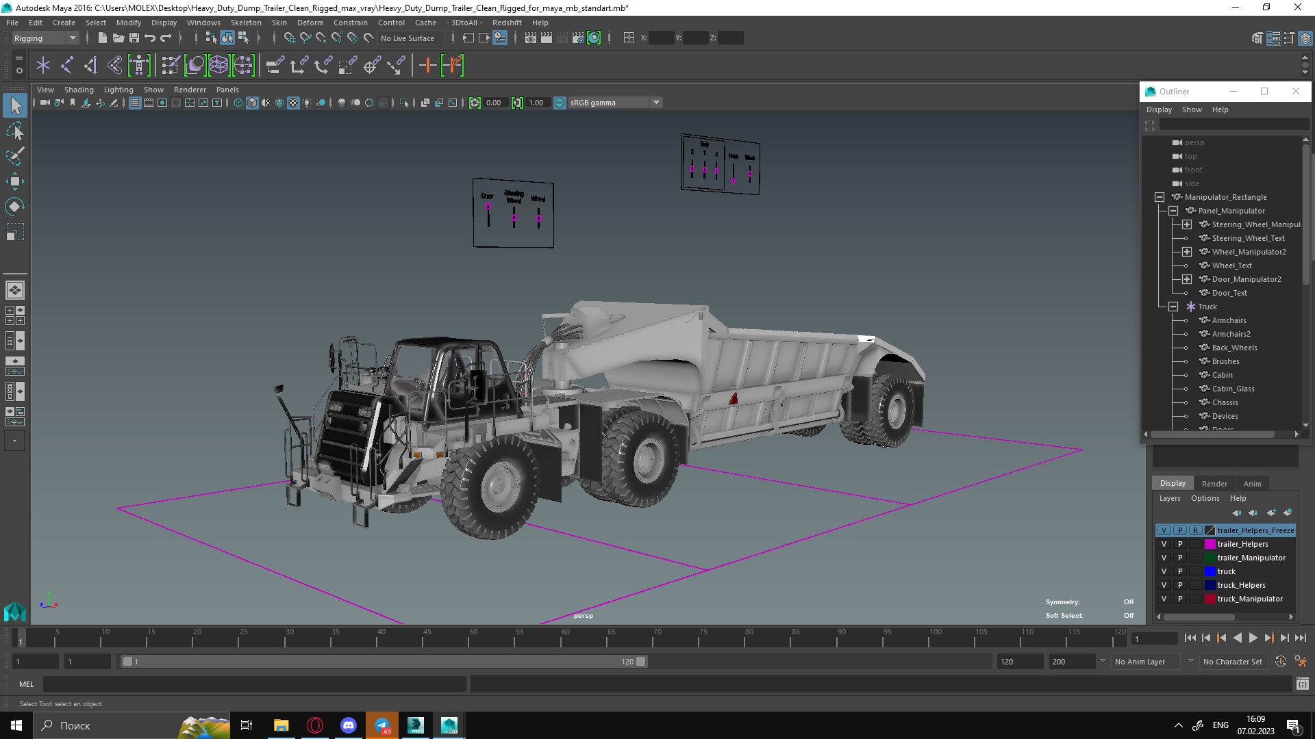 3D model Heavy Duty Dump Trailer Clean Rigged for Maya