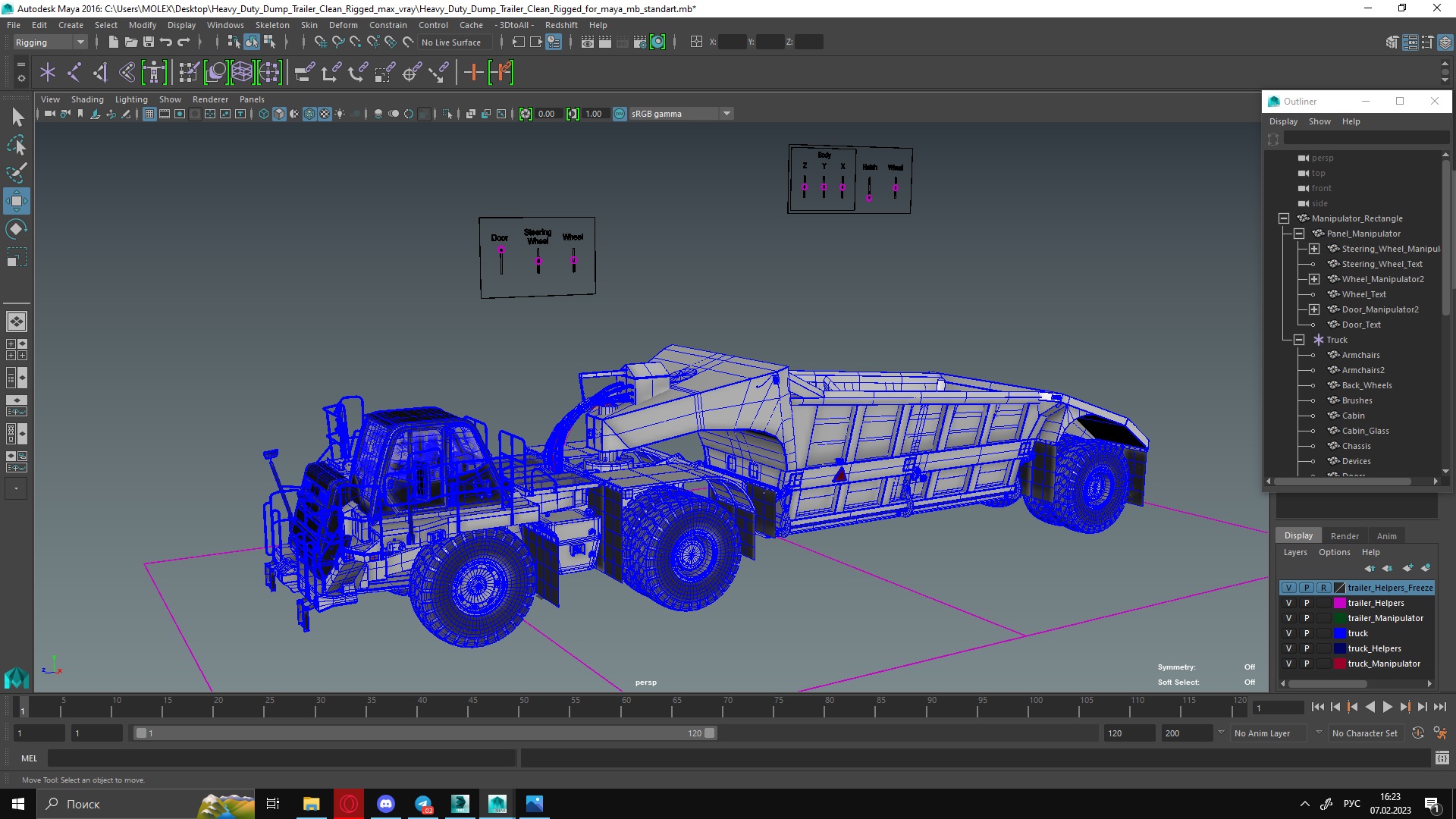 3D model Heavy Duty Dump Trailer Clean Rigged for Maya