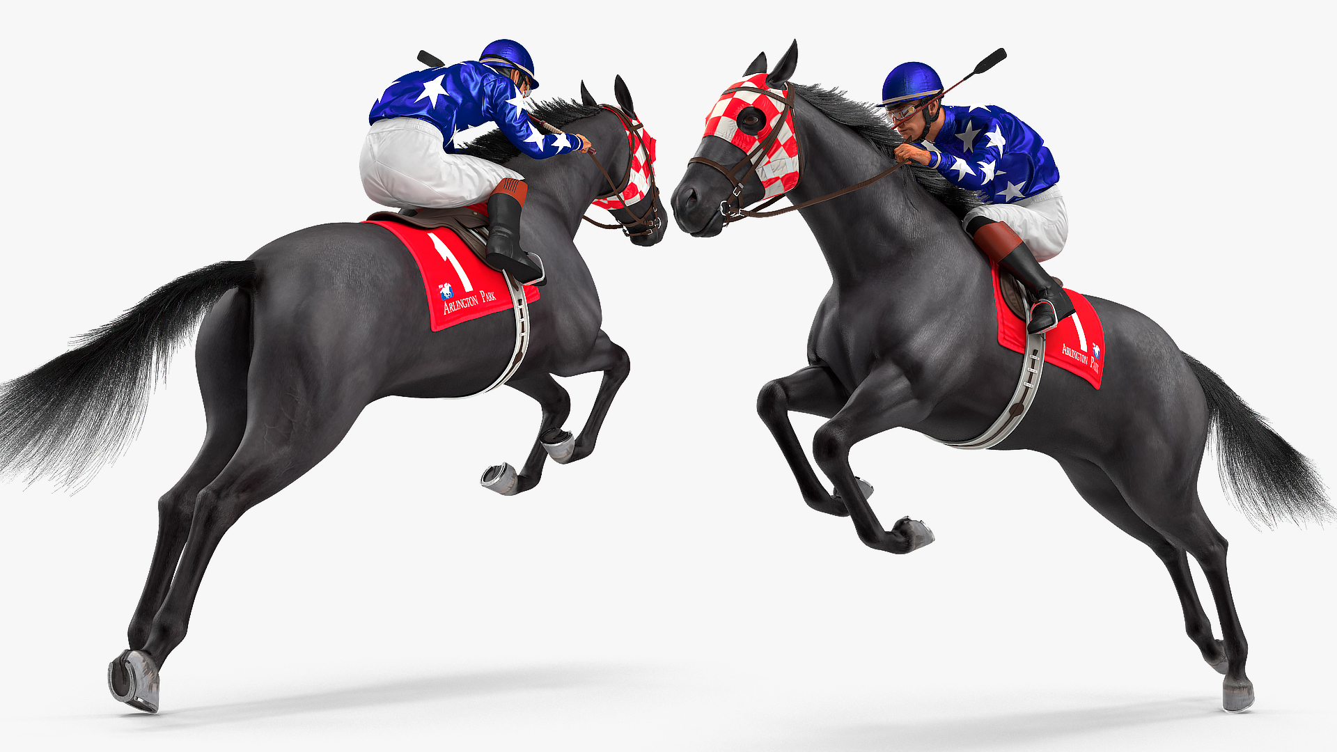 3D Jumping Black Racing Horse with Jokey Fur