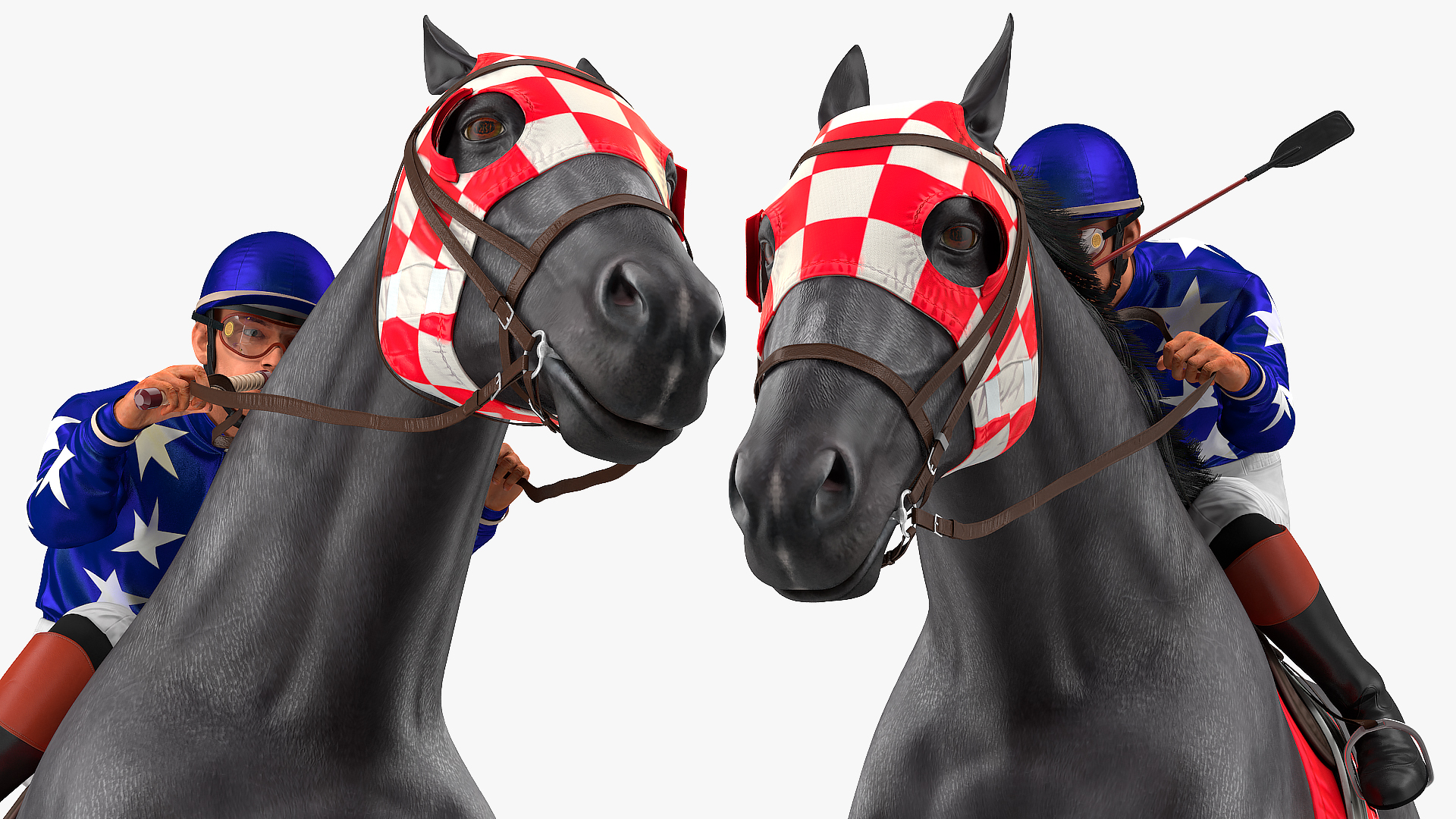 3D Jumping Black Racing Horse with Jokey Fur