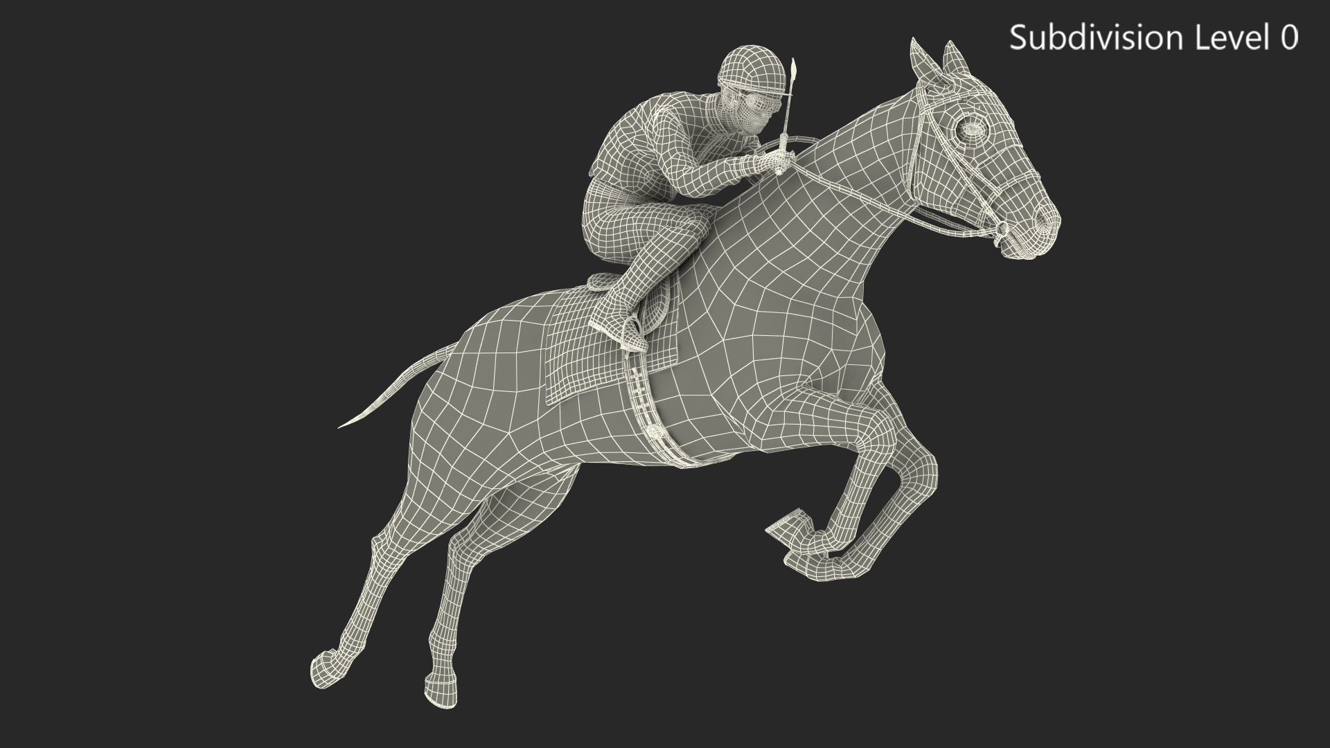 3D Jumping Black Racing Horse with Jokey Fur