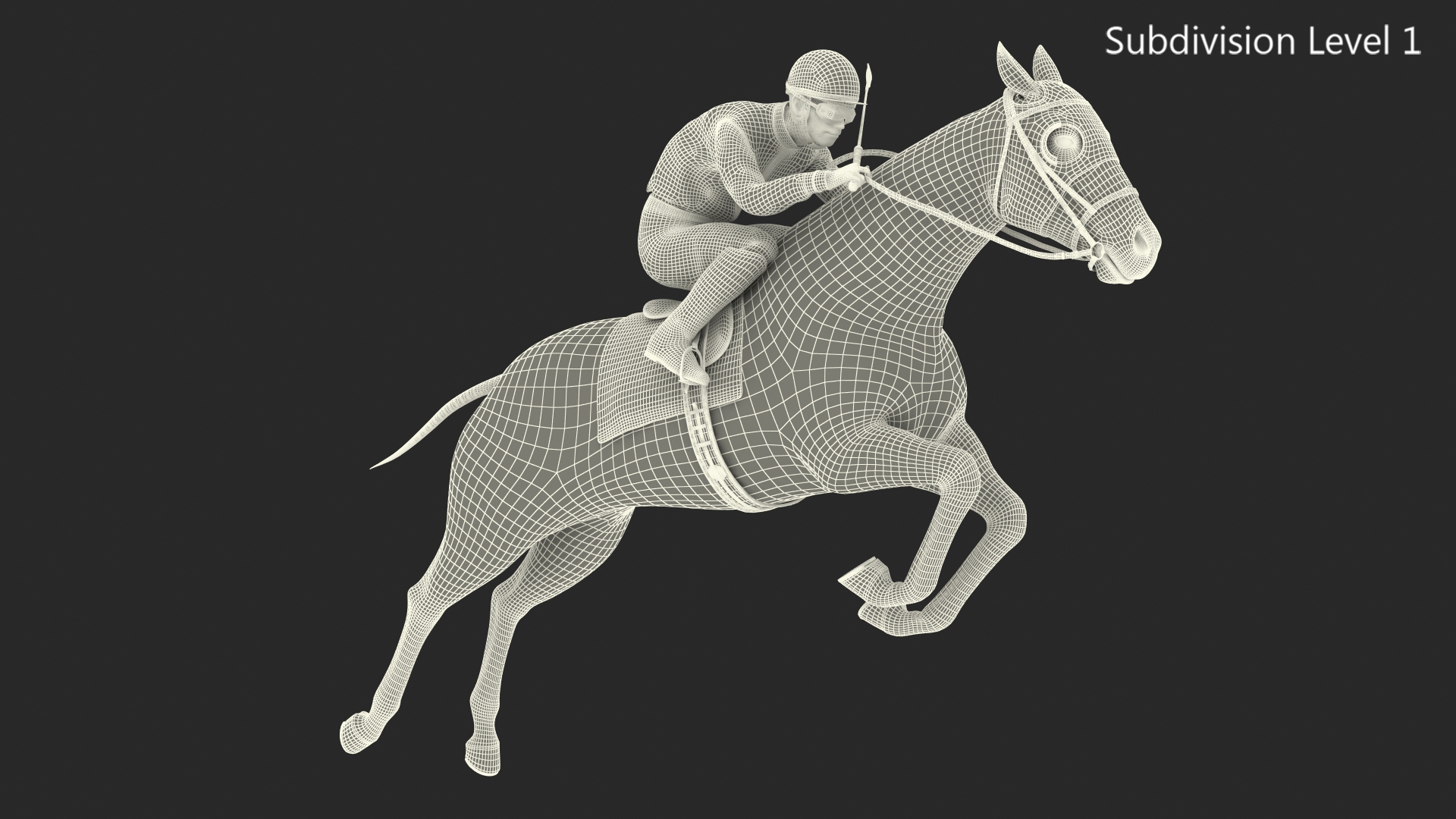 3D Jumping Black Racing Horse with Jokey Fur