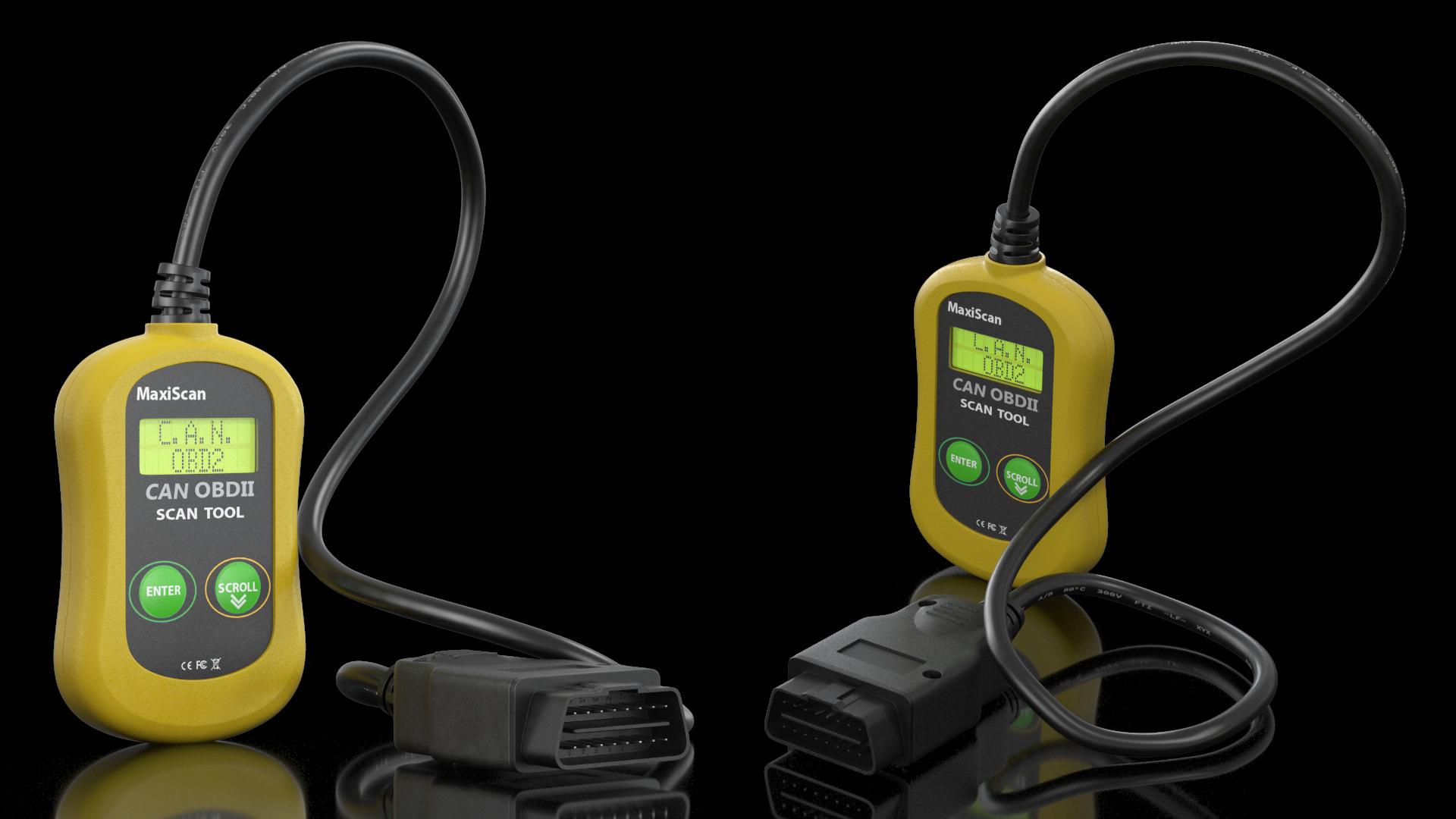 3D OBD2 Code Reader Yellow Vertical Position