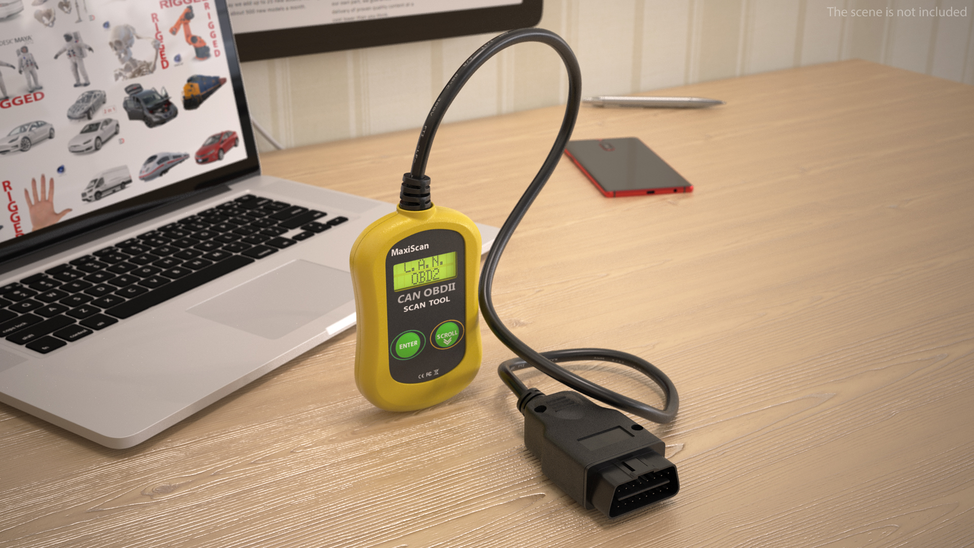 3D OBD2 Code Reader Yellow Vertical Position
