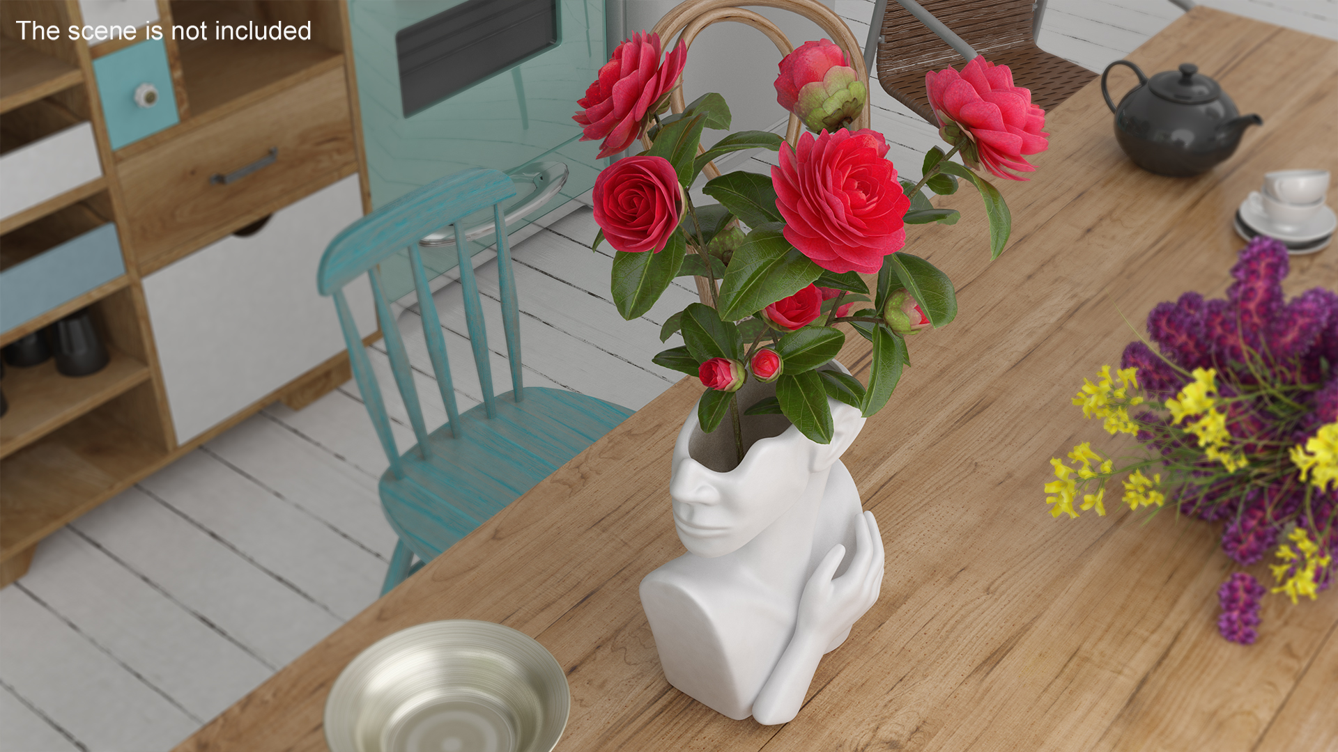 3D Vase Bust Head Shaped White with Camellia
